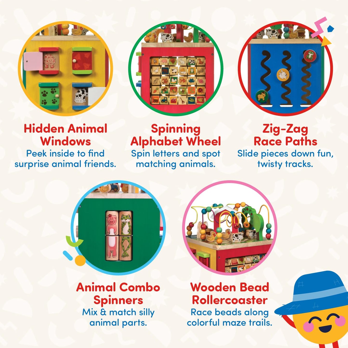 Battat – Activity Cube with Farm Theme – Educational Wooden Toys for Toddlers and Kids – 1 Year +