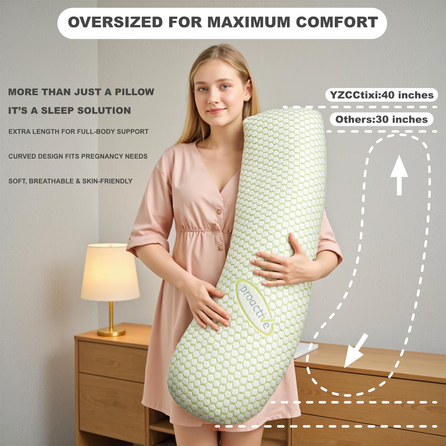 YZCCtixi Pregnancy Pillow for Women - Full Body Maternity Pillow for Back & Hip Support, Removable Soft Cover for Side Sleeper Comfort