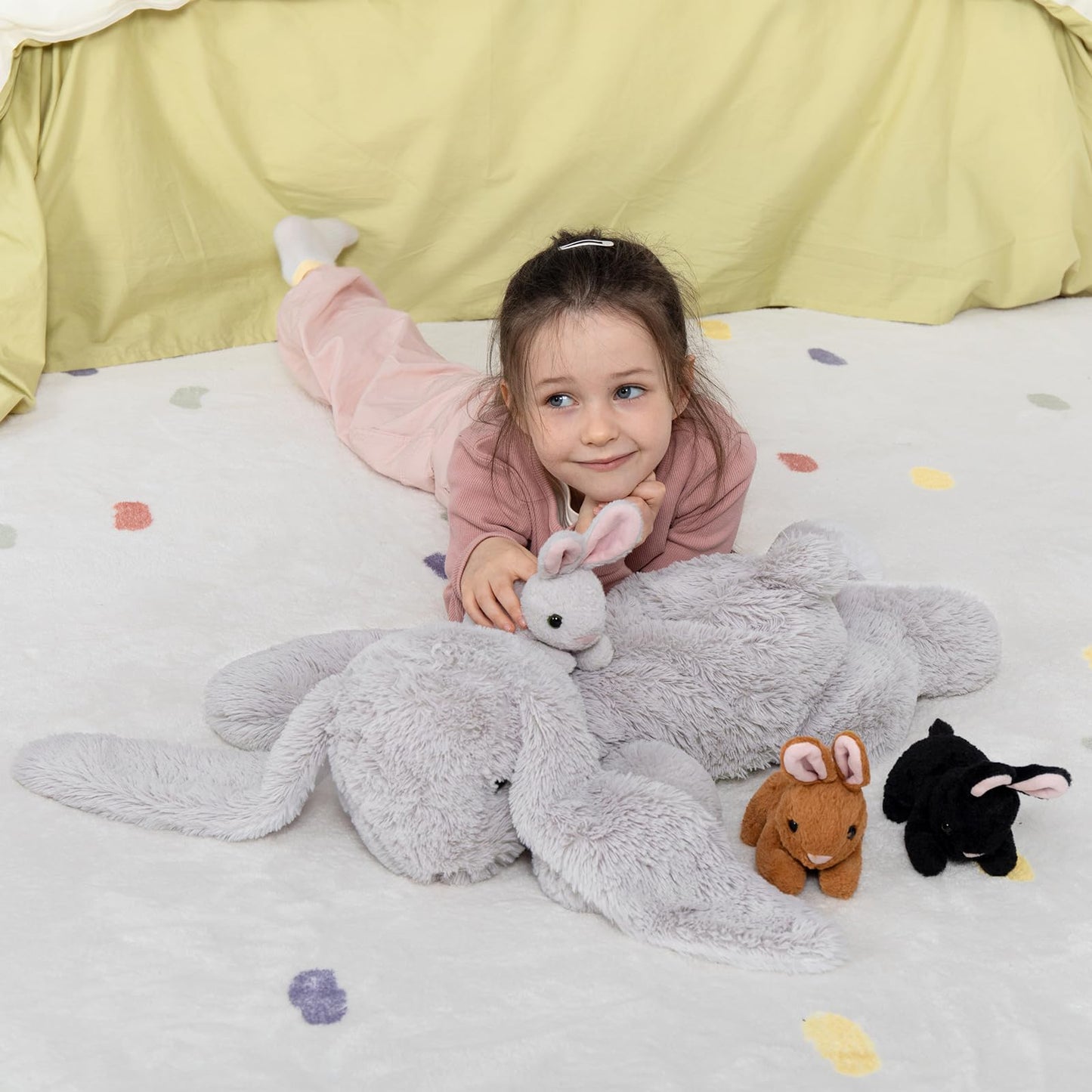 MaoGoLan 4Pcs Large Bunny Stuffed Animal with 3 Babies Inside, 24" Giant Easter Bunny Plush Toys, Soft and Cuddly Gray Stuffed Rabbit Gift for Kids,Girls,Boys,Teens