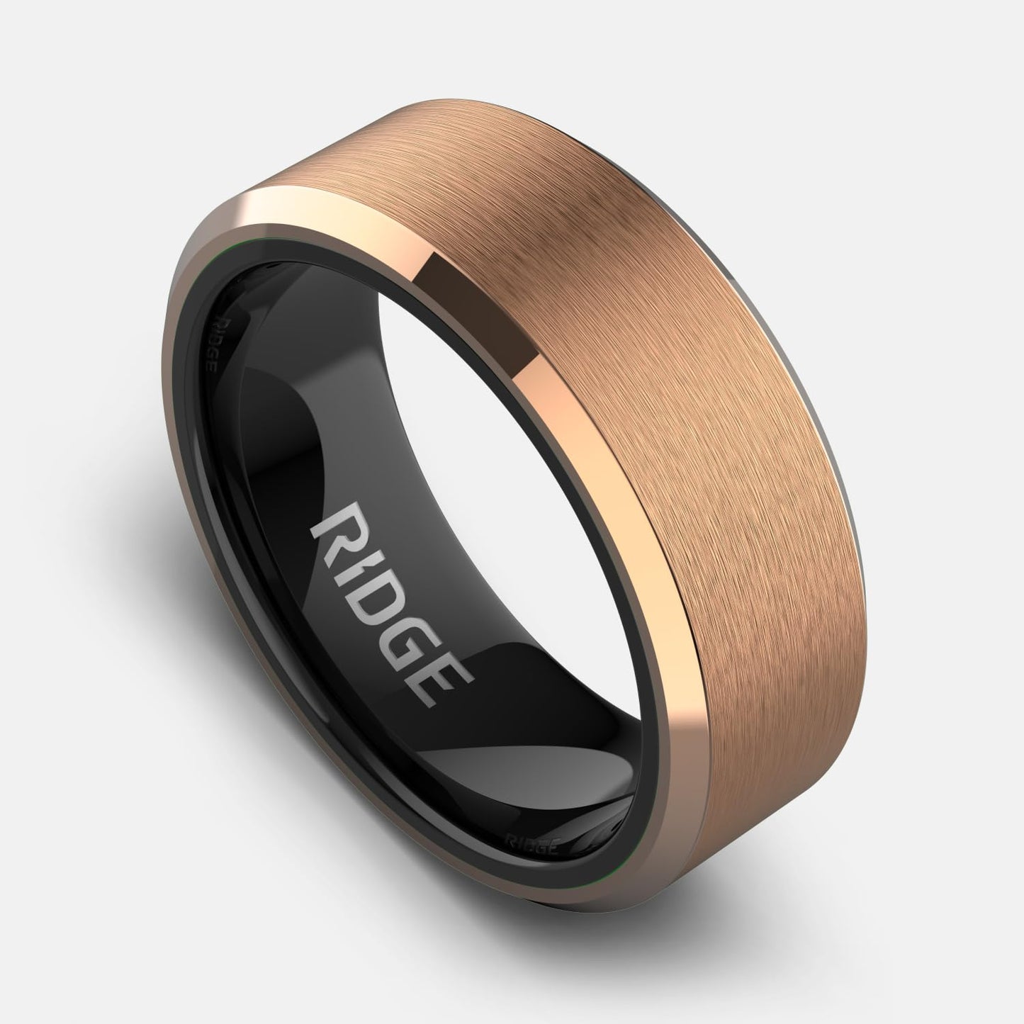 Ridge Beveled Ring Set 8mm - 18K Rose Gold - Tungsten - 7