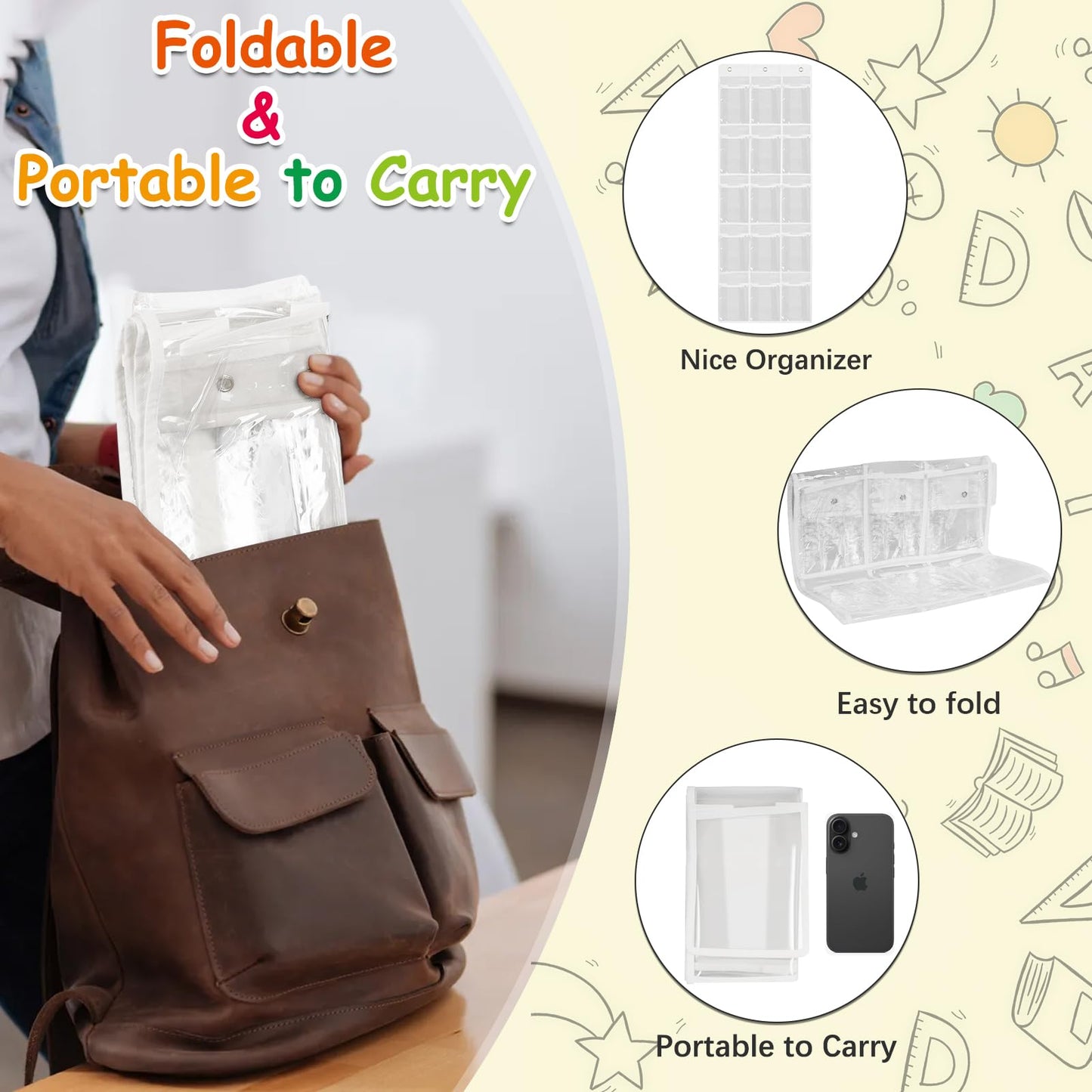Olpchee 2 Pack Classroom Headphone Storage Organizer with 30 Pockets, PVC Clear Classroom Pocket Chart for Headphone Cell Phone Over-the-Door Hanging Headphone Holder Bag with 62 Labels(White)