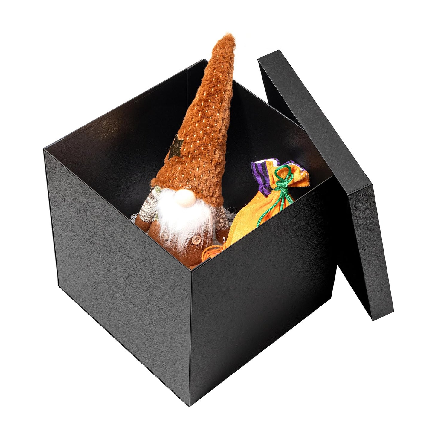 Mefleet Large Gift Box with Lid for Presents 12x12x12 Inches Extra Big Deep Square Black Boxes 1 Pack for Christmas, Birthday, Valentine's Day, Mother's Day - Contains Crinkle Paper, Ribbon and Card