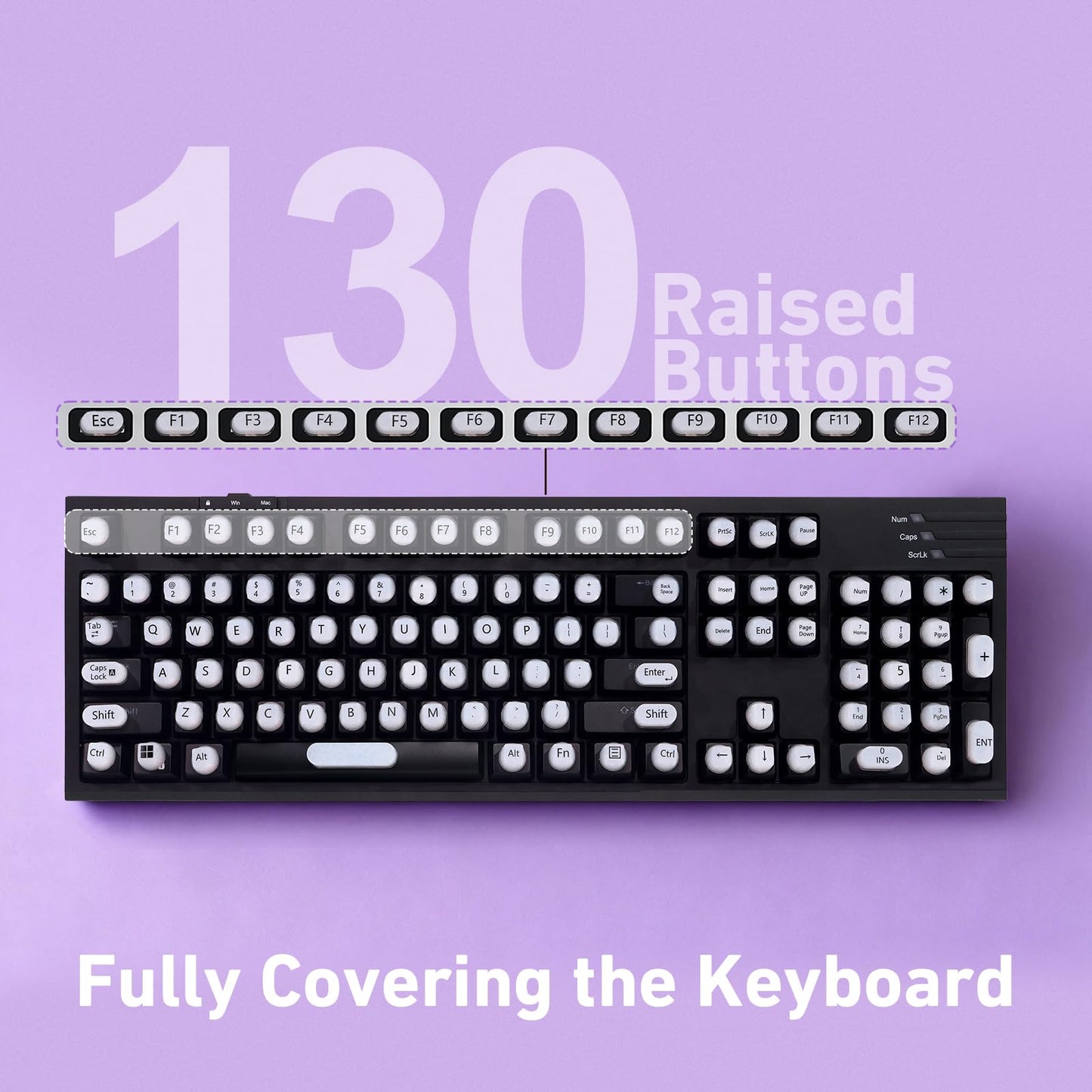 130 Pcs Raised Silicone Keyboard Sticker for Long Nails Typing and Gaming, Stable and Comfortable, Anti-Damage Symbolic and Alphanumeric Keys for Keyboards and Laptops (White, 130pcs)