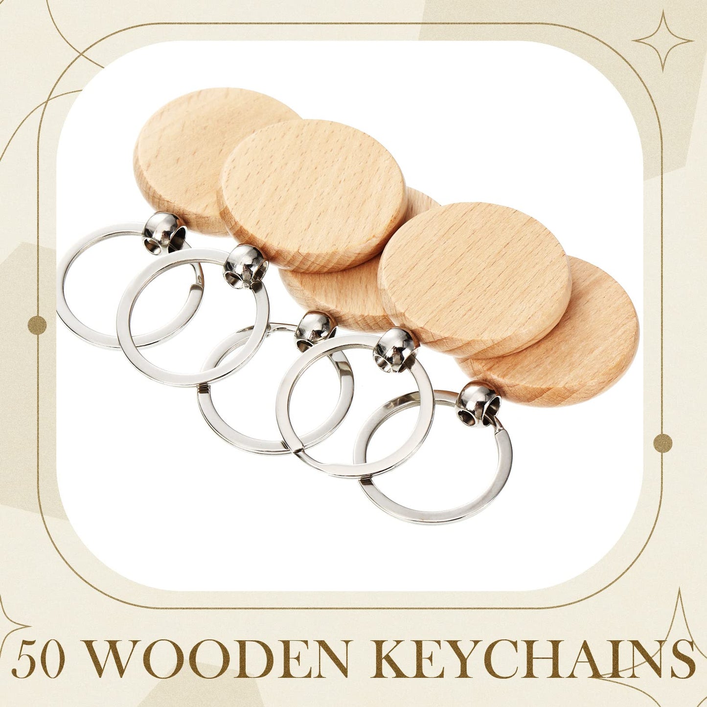 Yinkin 50 Pcs Wooden Keychain Blanks Bulk Laser Engraving Key Chain Unfinished Wooden Key Ring Tag for DIY Gift Crafts (Round 1)