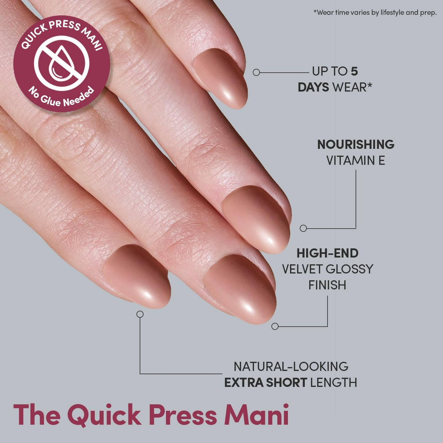 Glamnetic Quick Press Mani - No Glue Press On Nails, Just Peel and Stick, Oval Extra Short Nails, Mess Free, Salon Quality Stick On Nails, Teddy | in 15 Sizes - 30 Nail Kit