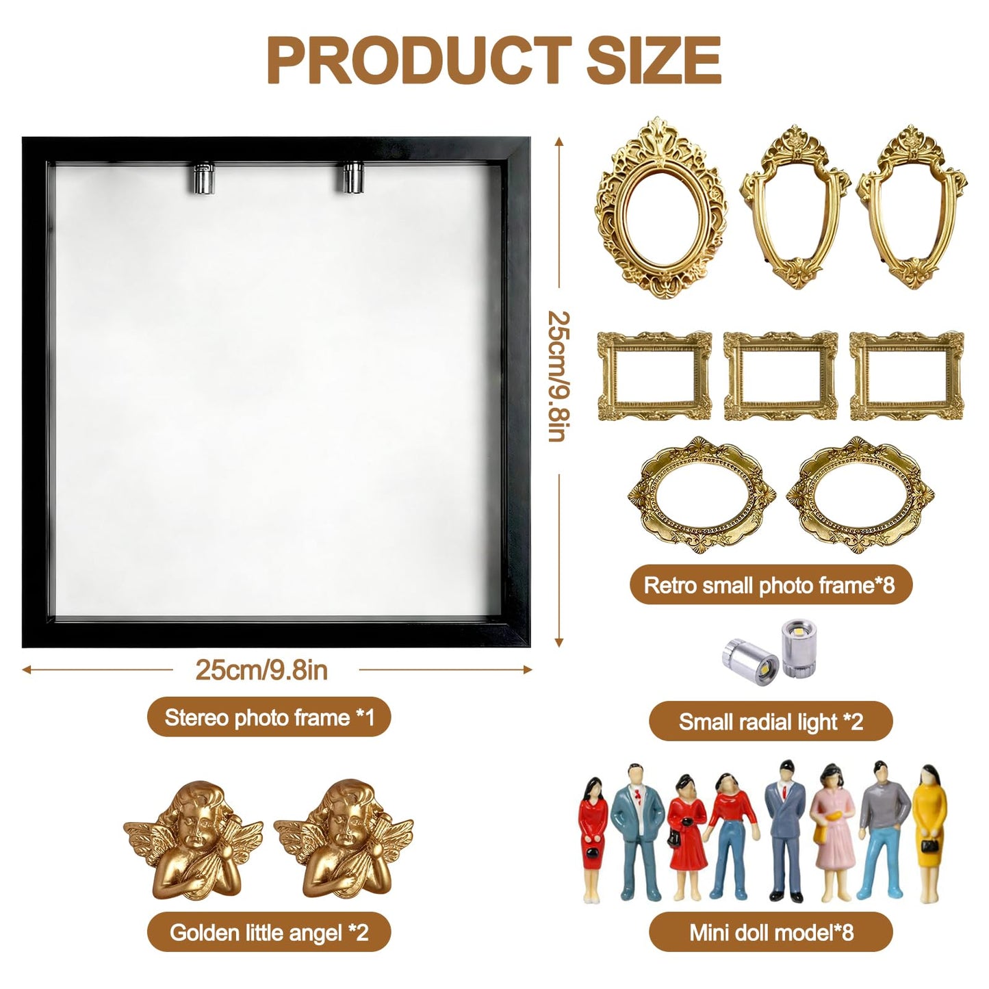 DIY Mini Museum Silhouette Box, Shadow Box Frame Kit with Gold Miniature Frames、Angel & Figurines, Custom Photo Family Memory Display Case Frame Set, for Anniversary, Wedding, Birthday & Home Decor