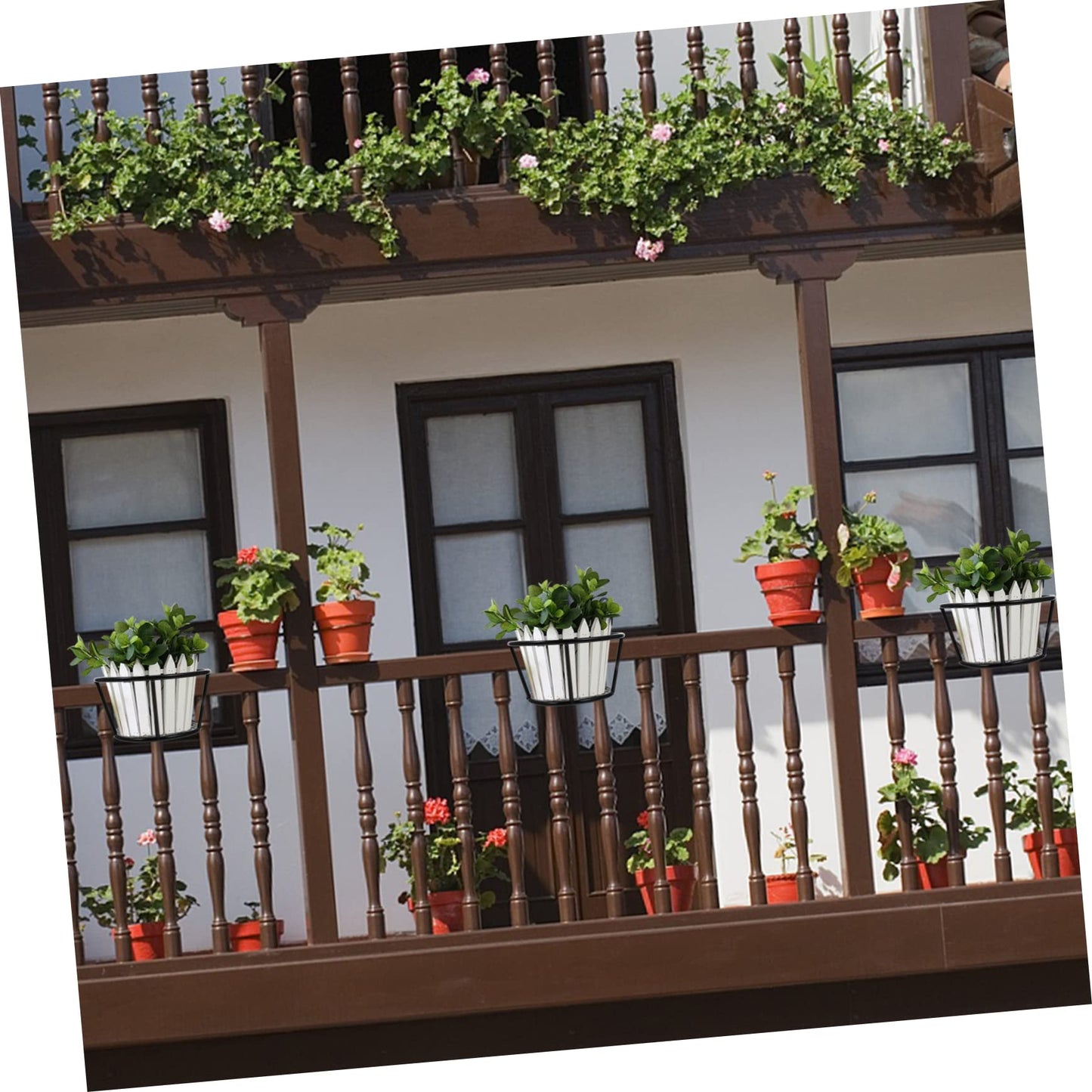 Unomor 2pcs Balcony Plant Display Rack Flower Pot Storage Shelf Hanging Plant Stand for Indoor Outdoor Railing Easy to Install and Space Saving Design