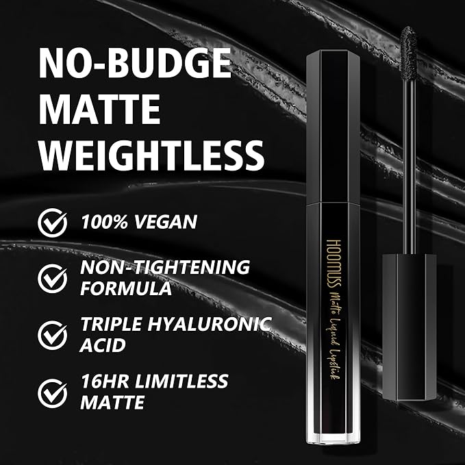 Black Lipstick Long Lasting, Matte Liquid Lipsticks for Women Non Transfer Smudgeproof Smooth and Easy to Appy Cruelty Free Lip Color, M14 Black Swan