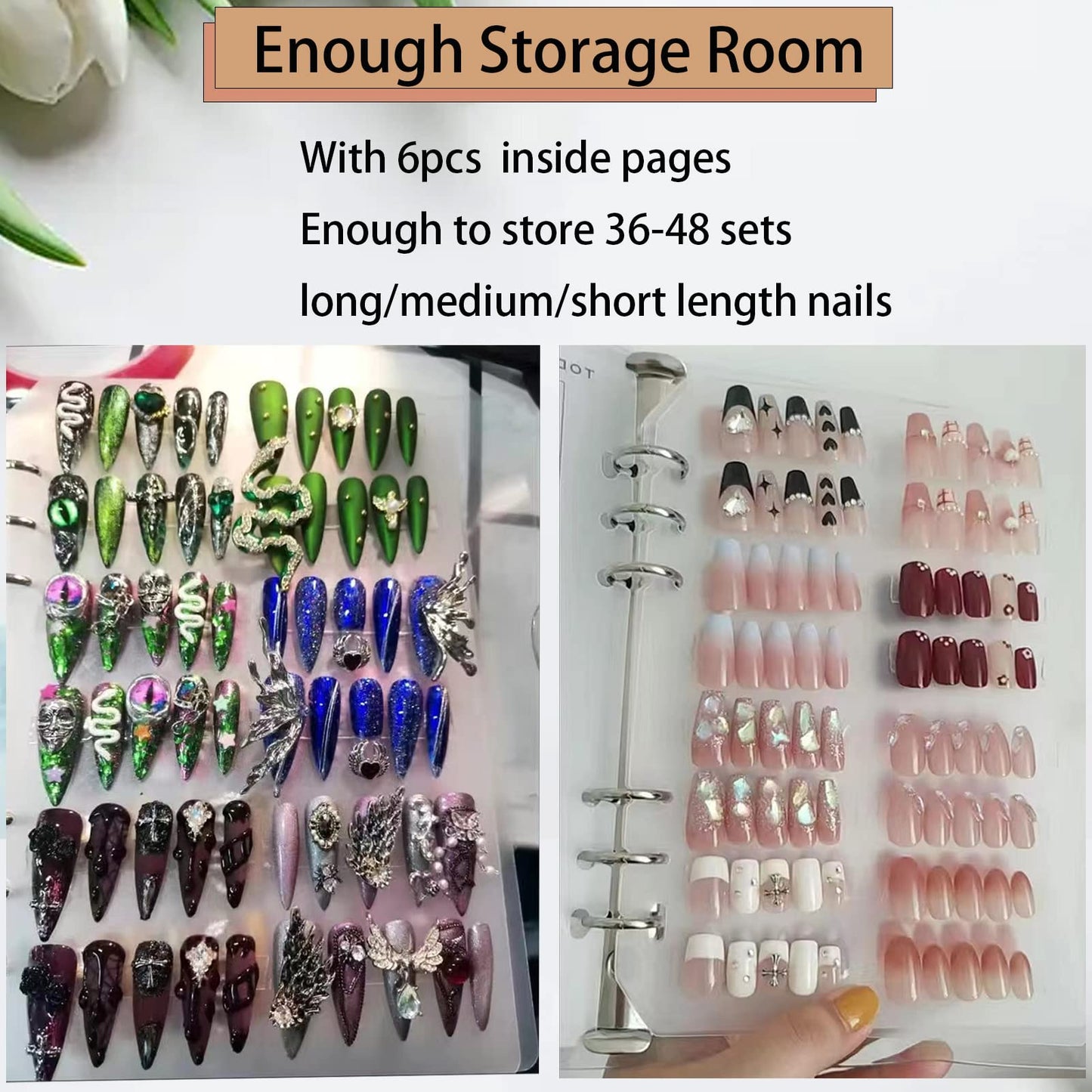 GUXACU Press On Nail Organizer 10 PCS Clear Empty Press On Nail Storage Press On Nail Packaging for Fake Nail Storage Nail Display Book Nail Salon Press On Nail Supplies Organizer with Nail Tape