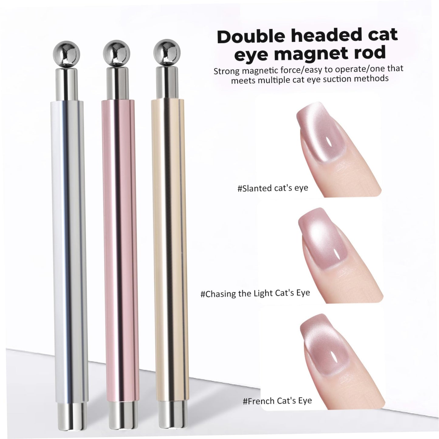 Nail Magnets for Nail Art, 3PCS Cat Eye Magnet for Nails 4 Inch Double-Head Cat Eye Gel Polish Magnet for Home DIY, Salon