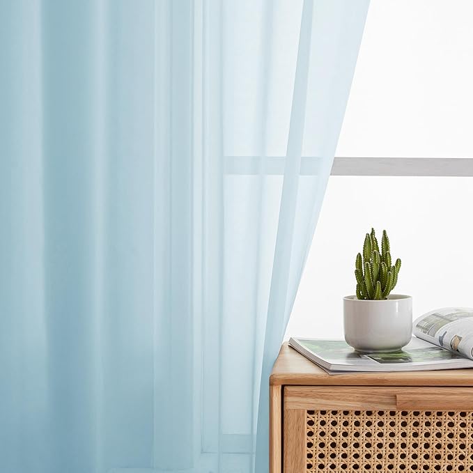 Simplebrand Sky Blue Sheer Curtains 84 Inches Long, Light Filtering Rod Pocket Solid Color Window Sheer Curtain Panels, Elegant Curtains & Drapes for Living Room, Bedroom 2 Panels (42" W x 84" L)