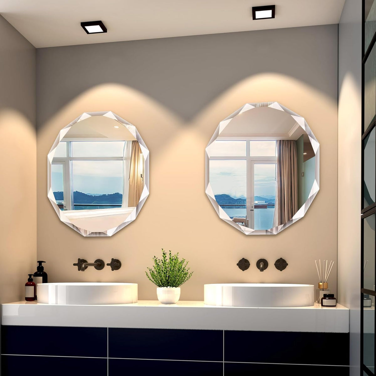 Bathroom Mirrors for Over Sink, Round Frameless Mirrors for Wall, 24x28 Inch Beveled Bathroom Mirror, Bathroom Vanity Circle Mirror for Bedroom Living Room Entryway Home Decor