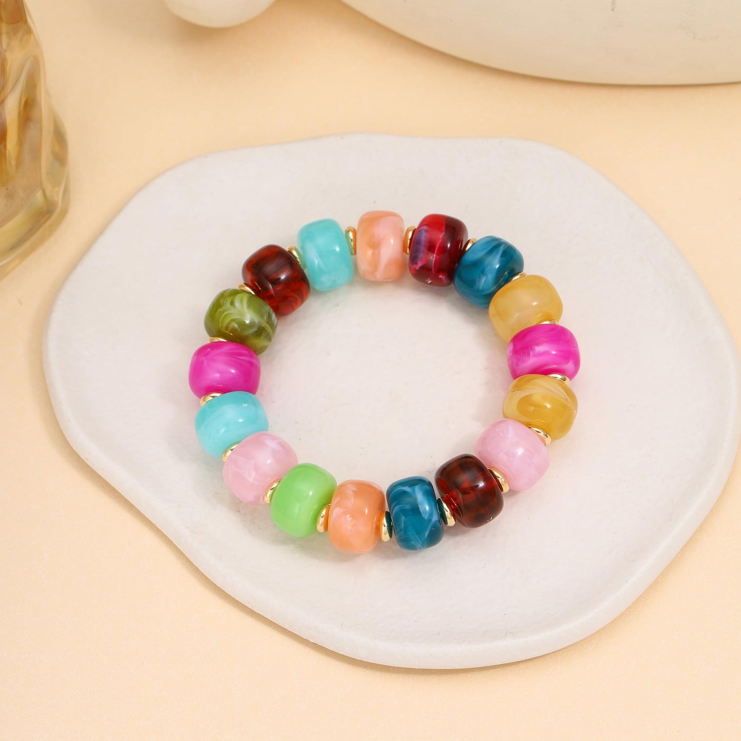 Coprall Colorful Beaded Bracelets Boho Jewelry for Women Multicolor Resin Chunky Bracelet Summer Vacation Outfits Beach Gifts