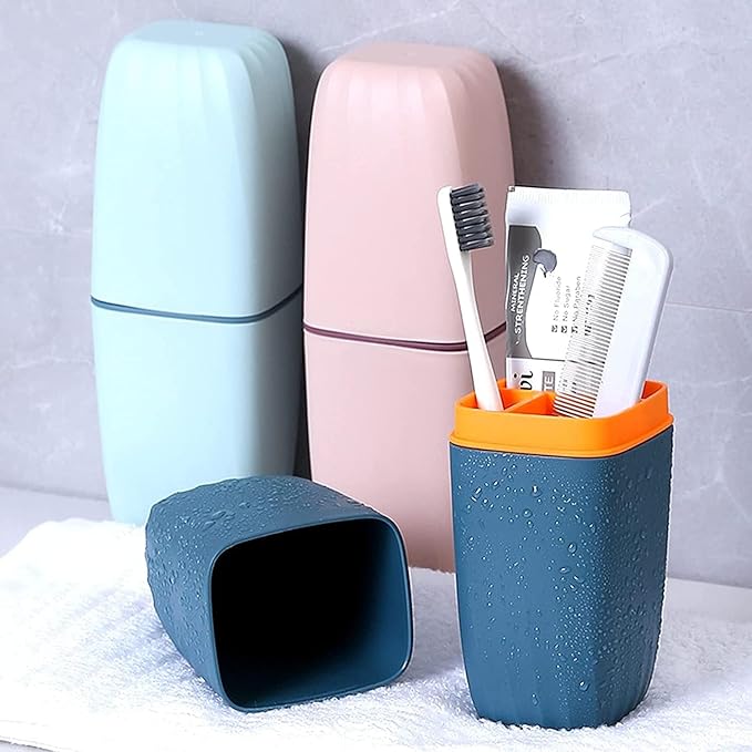 Toothbrush Cup Toothbrush Holder with Cover Travel Boothbrush Holder Portable Toothbrush Case and Carrier for Bathroom School Business Trip Pink