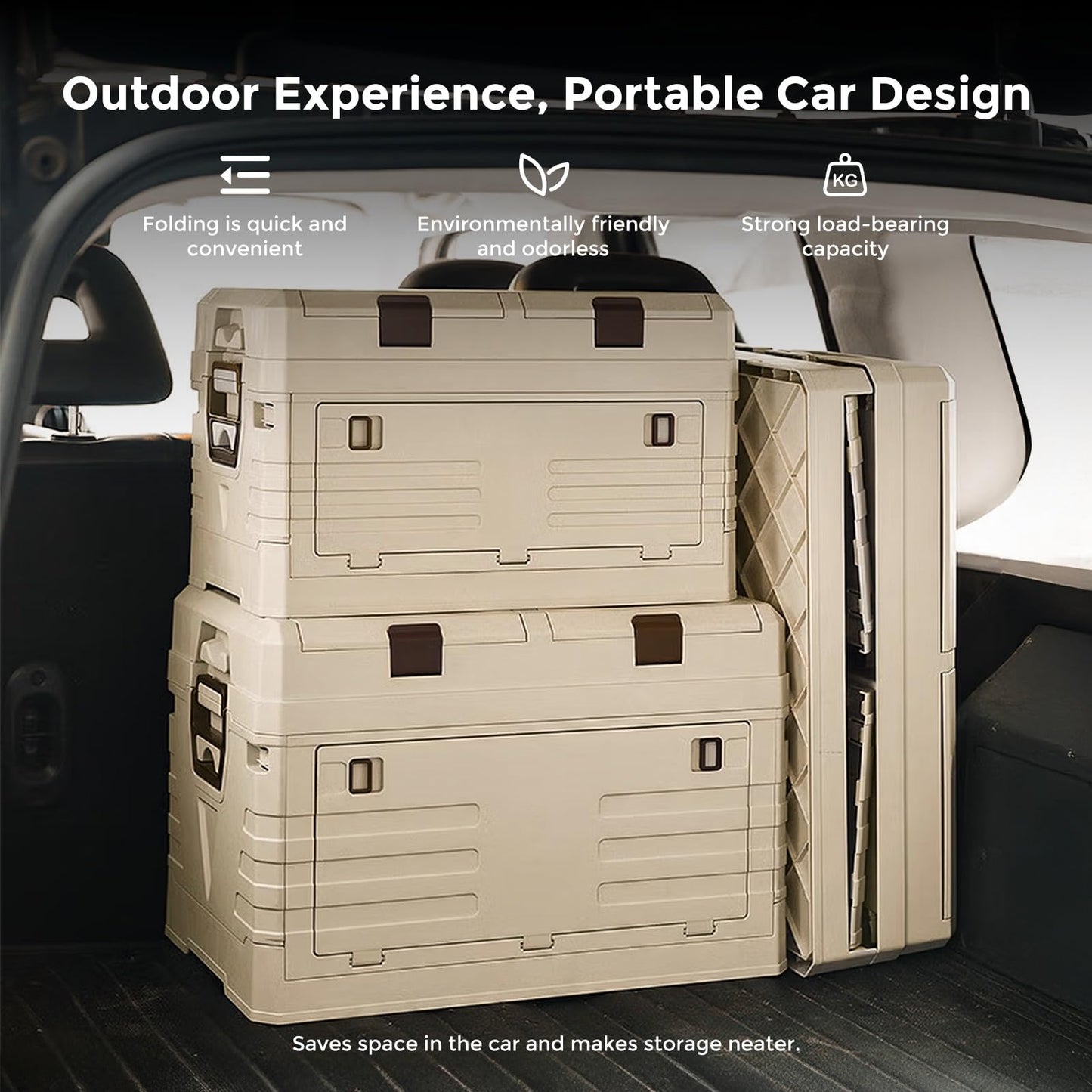 Cellplay SolarPlay Camping Storage Box with Lids, 60L Foldable Box with handles for Trunk Organizer for Outdoor Picnic, Car RV Storage and Organization