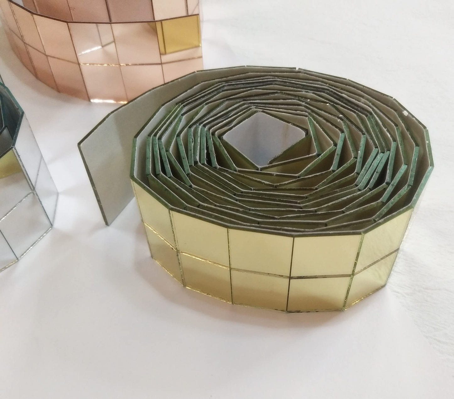 250PCS of 3/4'' Glass Mirror Roll Tiles for Crafts, 2CM Mini Square Glass Mirror Tiles Self Adhesive Mirror Strips for Wall (2.5 Meters, Gold Mirror)
