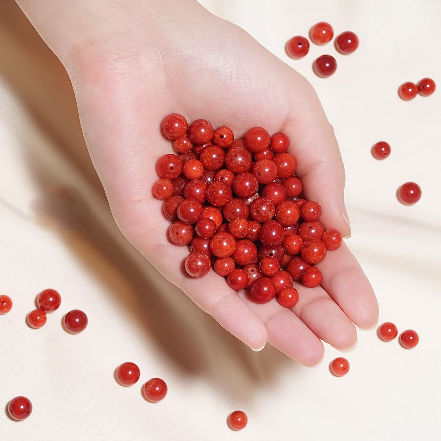 10mm Natural Red Coral Gemstone Beads Polished Round Smooth Stone Beads for Bracelets Jewelry Making 15inch Loose Beads