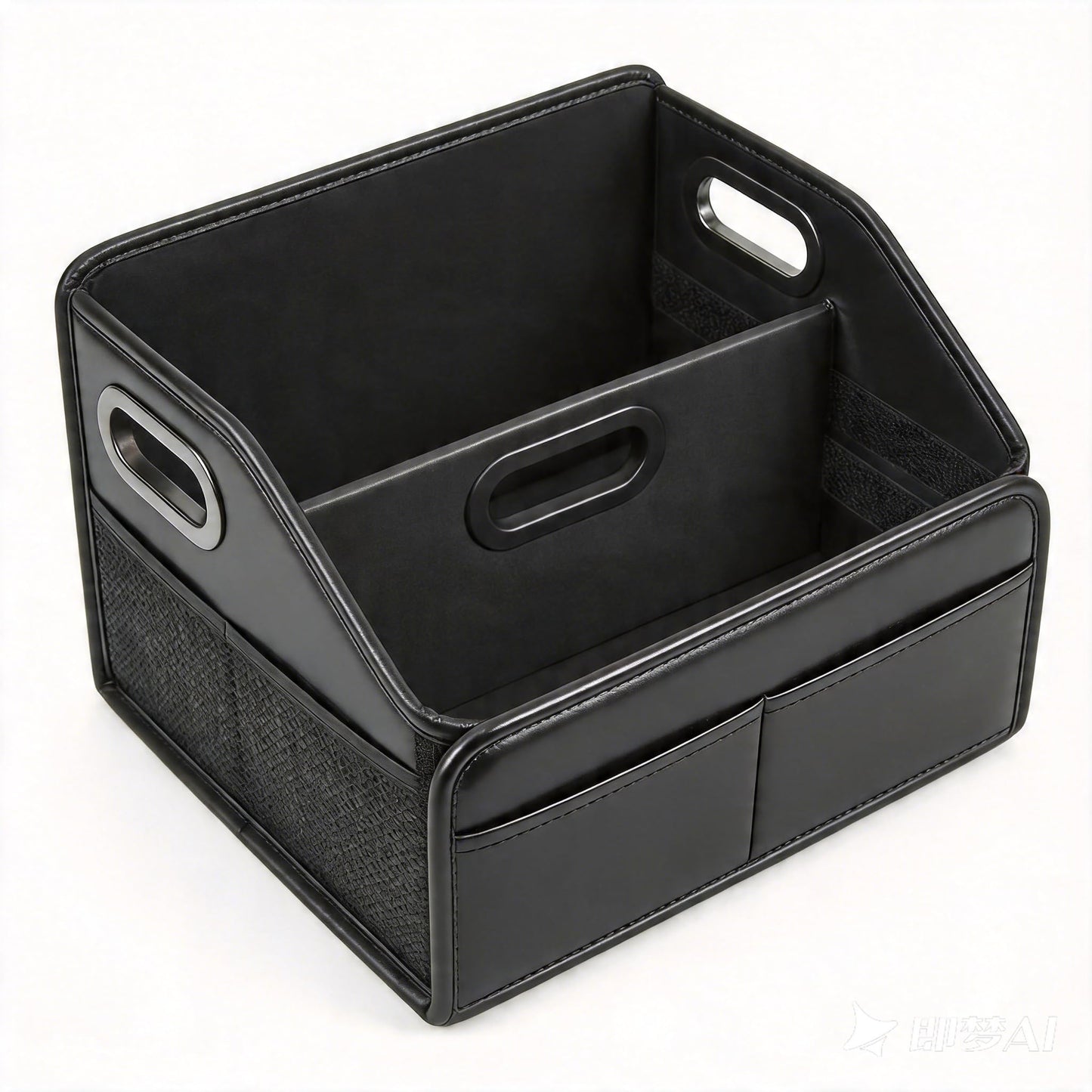 Adullama Car Storage Organizer Reinforced Dividable Leather Car Caddy Basket for Front Seat Floor Back Sturdy Frosted Handle 8 Compartments Adjustable Strap Buckles Slip-Resistant (Normal)
