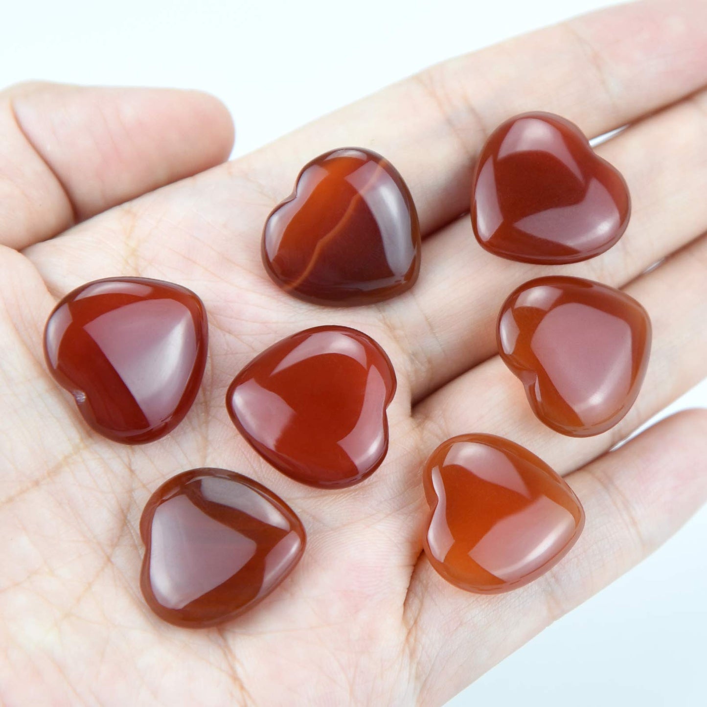 Marrywindix 15 Packs 0.8 Inch Healing Crystal Natural Red Agate Heart Love Carved Palm Worry Stone Chakra Reiki Balancing
