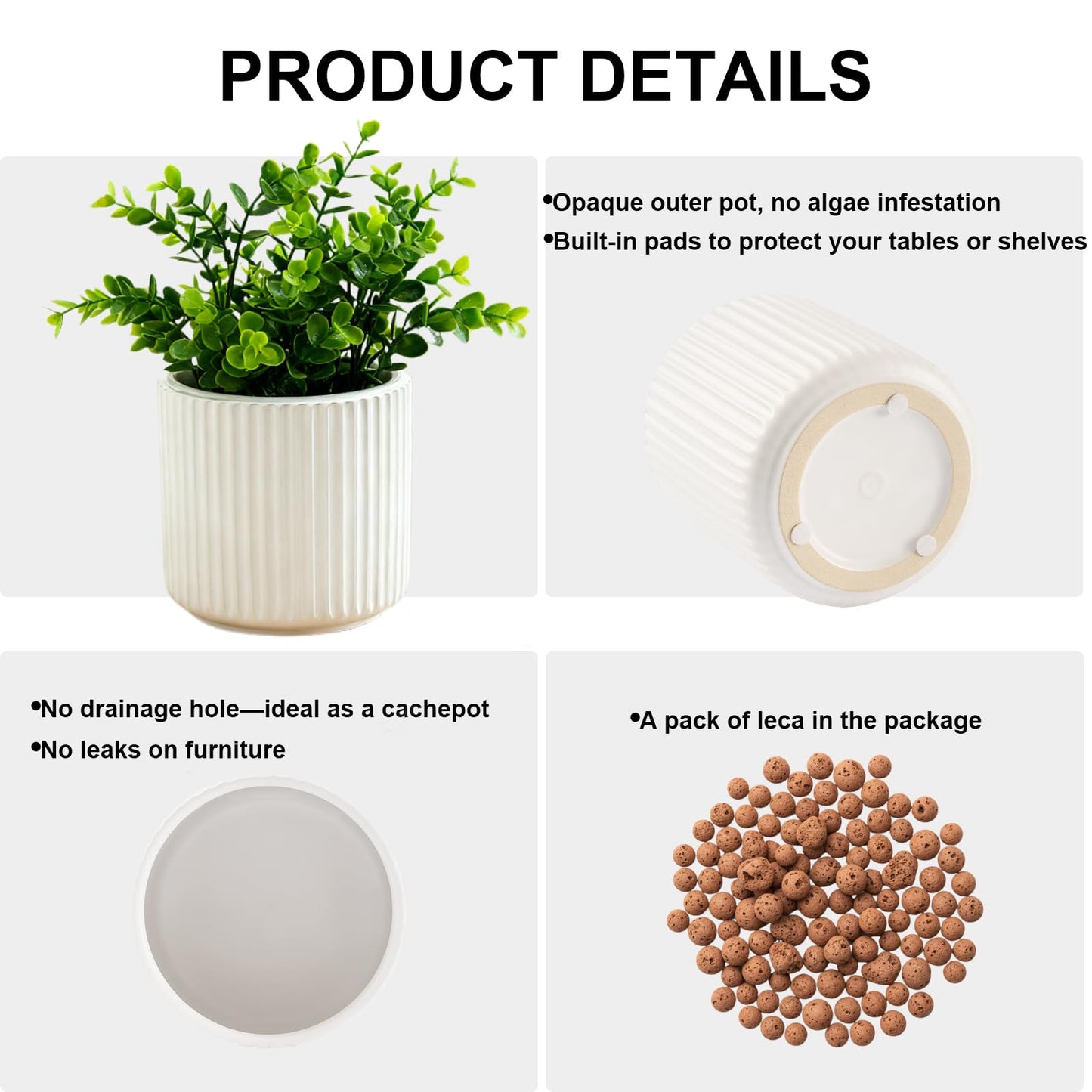 TineDew 2 Pack of 5in Ceramic Cachepot with 5 inch Clear nusery Pot - self Watering Indoor Planter with Drainage for Root Visibility,semi Hydro pots for repotting Orchid,White
