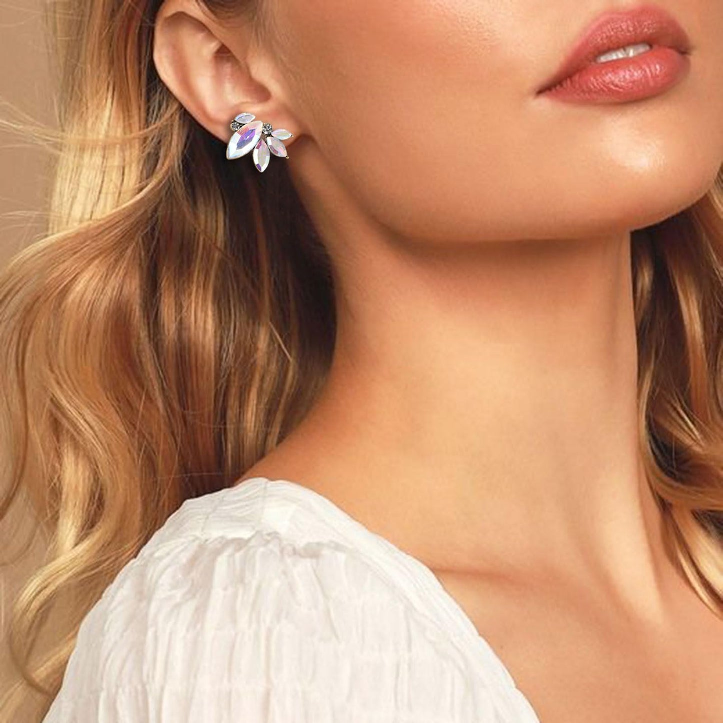AB Rhinestone Drop Earring Sparkly Iridescent Wedding Earrings for Women Prom Party Faux Crystal Stud Earrings