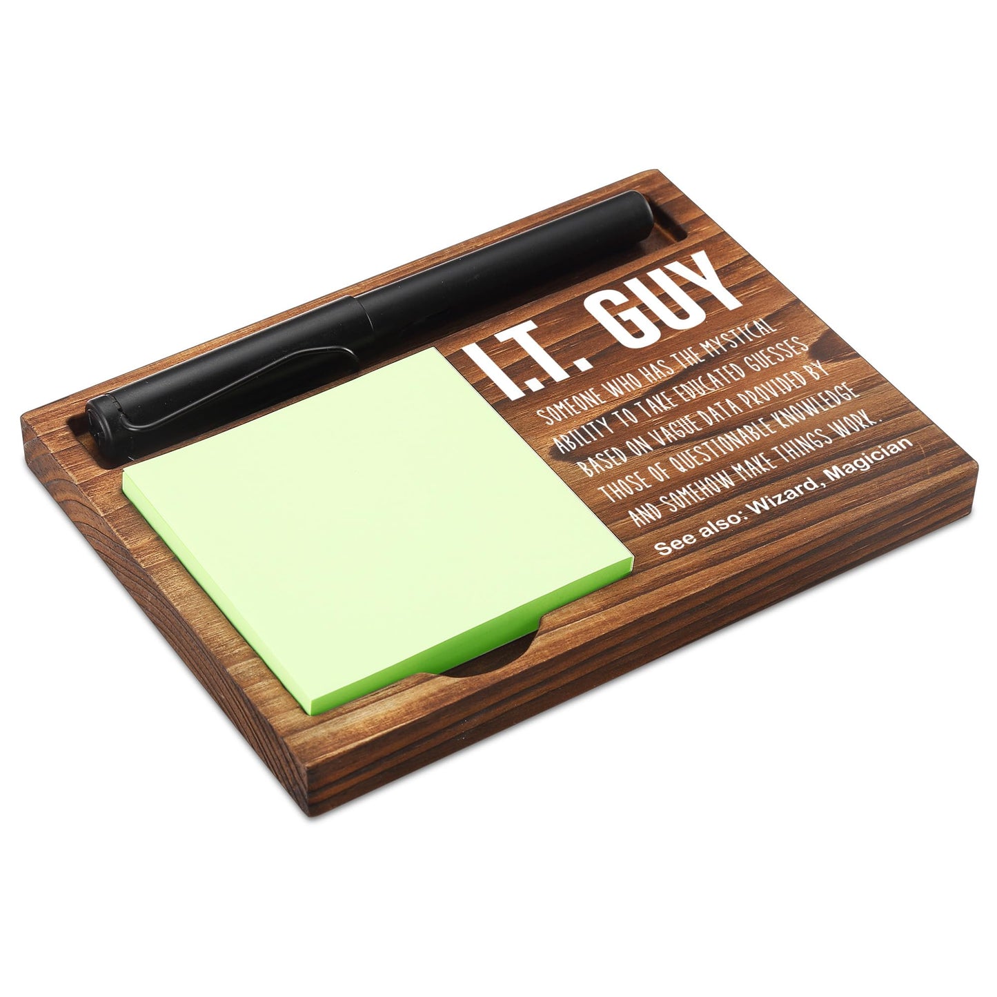 Funny I.T. Guy Sticky Note Holder Wooden Notepad & Pen Holder 6.5" x 4.7" IT Tech Sticky Note Pad Holder Dispenser for Desk I.T. Guy Definition for Tech Support Work Appreciation Gifts, NPA243
