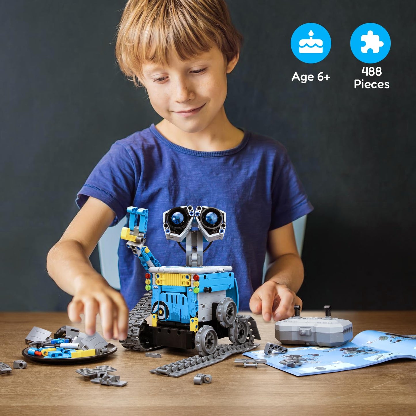 Mibido Robot Building Kit with Remote Control STEM Gifts for Kids Boys Ages 8-14, Technic Coding Robotic Toys for Teen‘s Birthday, Build 5in1 Models with 488 Pieces