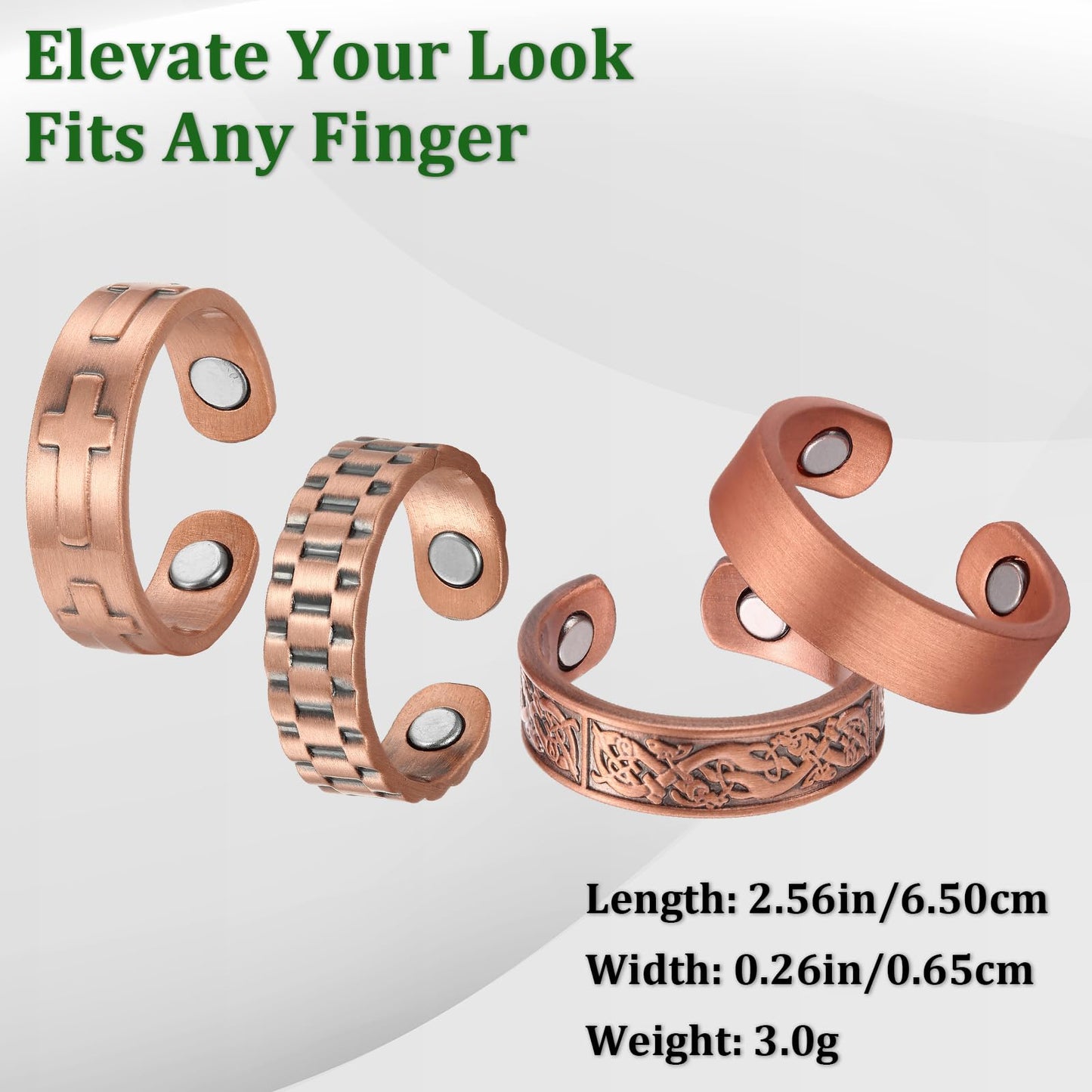 Fashtour 4pcs Copper Magnetic for Men, 99.99% Solid Pure Copper, 3500 Gauss #9, Vintage Pattern Adjustable Cuff