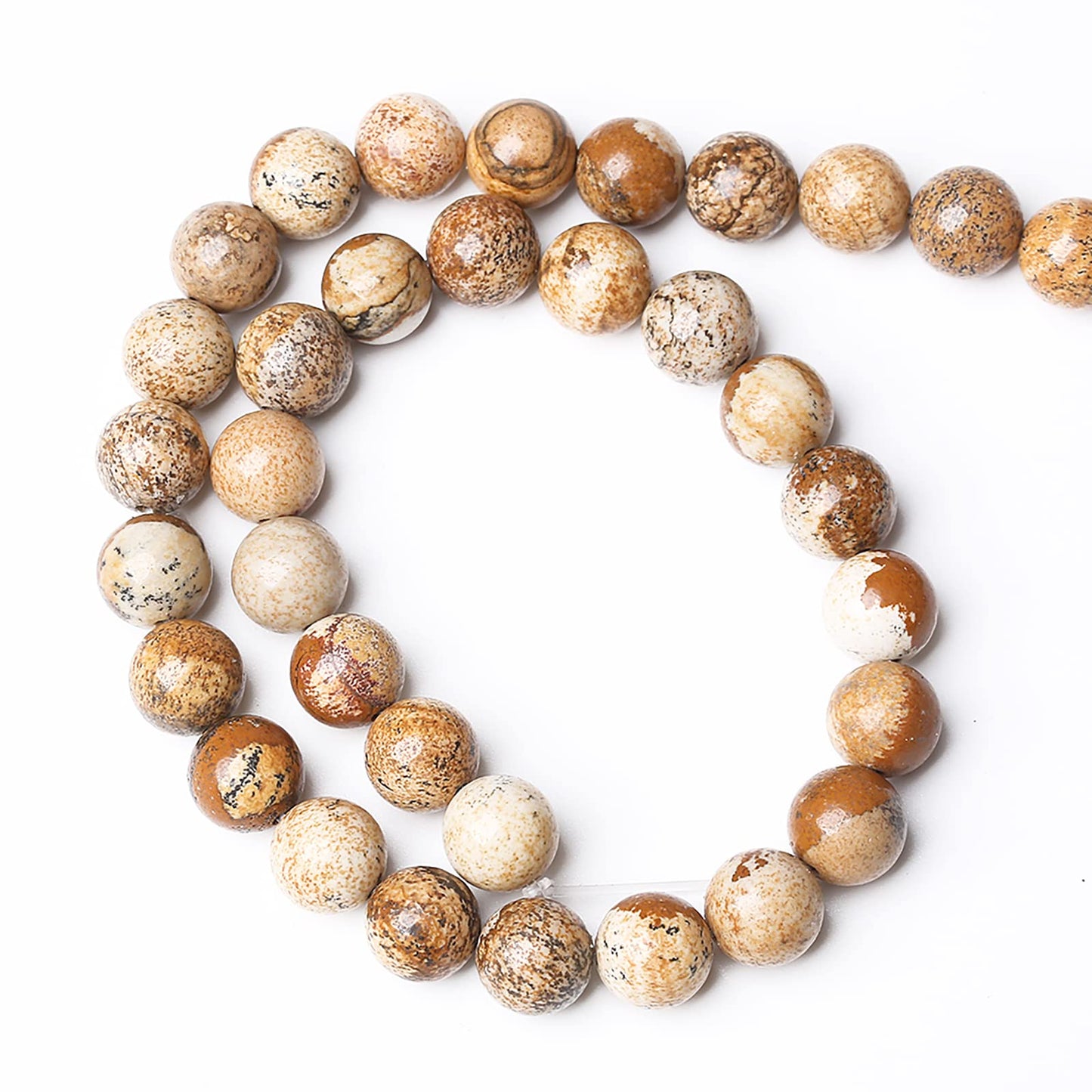 Natural Picture Jaspers Stone Beads Round Smooth Gemstones Loose Spacer Beads for Jewelry Making DIY Necklaces Bracelets 8mm 46pcs 15"