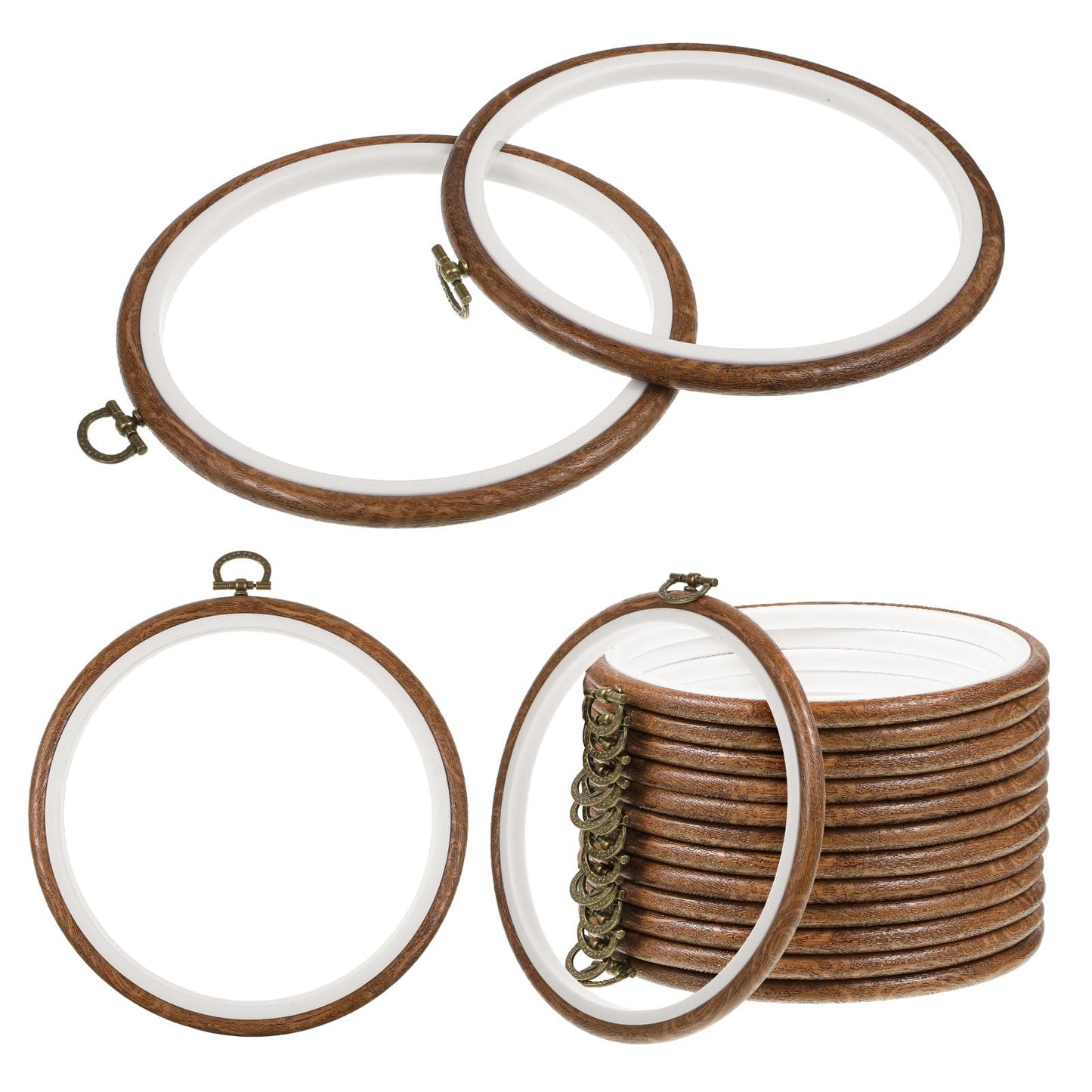 Oqqlin 15 Pcs Round Embroidery Hoops, 6 Inch Durable Imitated Wood Cross Stitch Hoop Ring Circle Rubber Embroidery Hoops Frame for Sewing, DIY, Craft, Hanging Ornaments Decor