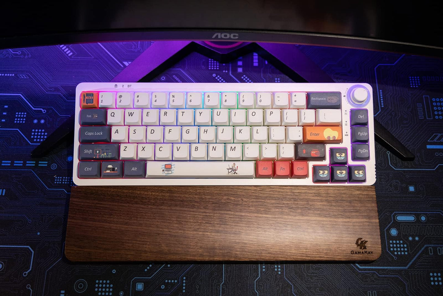 GK GAMAKAY Wooden Wrist Rest Pad, 12.8" Compact Ergonomic Walnut Wood Hand Wrist Rest for 60% 75% Mechanical Keyboard, Non-Slip Palm Pad for Comfortable Typing and Playing (for 75%)