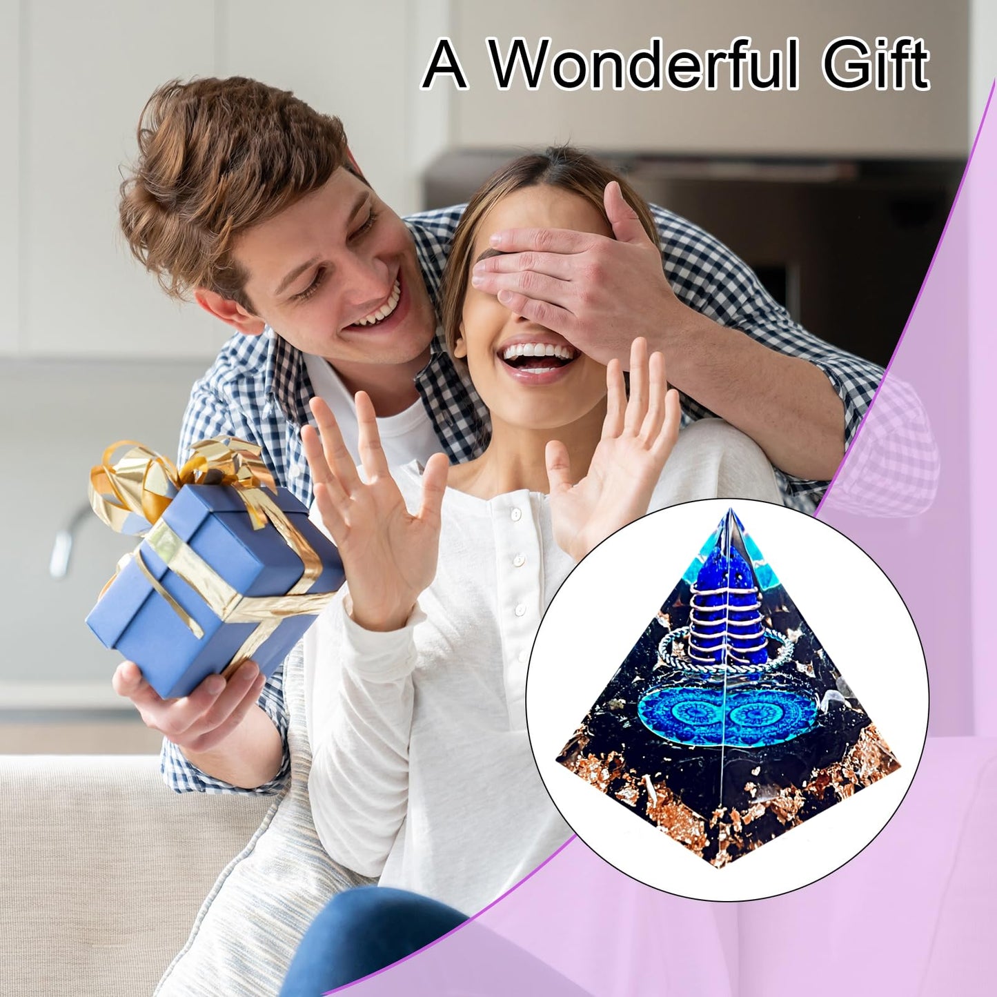 Saefheled Crystal Column Orgone Pyramid,Natural Energy Obsidian&Lapis Lazuli Orgonite Crystal Healing Pyramid,for Reduce Stress, Balance Chakra,Meditation Attract Luck,Accumulate Wealth&Health(6cm)
