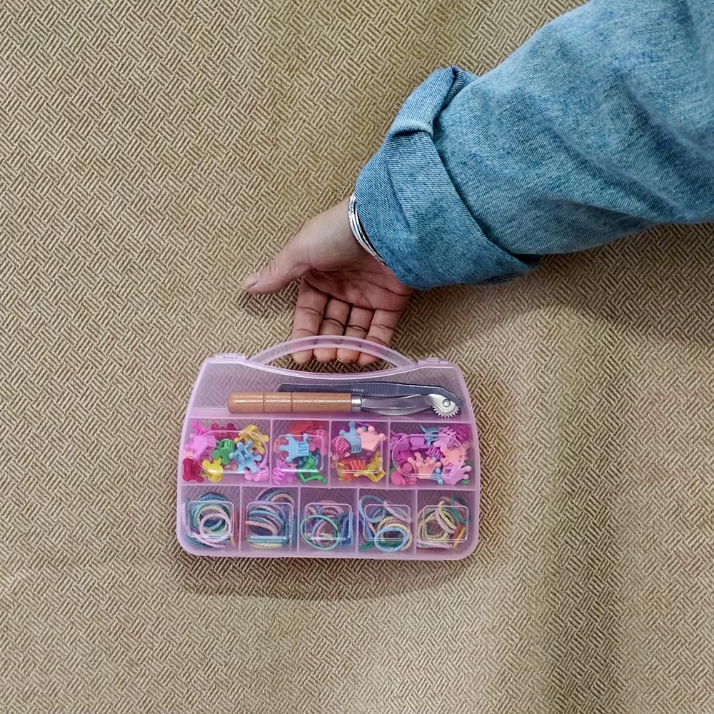 BangQiao 4 Pack Fixed 10 Grids Small Clear Pink Plastic Storage Case with Handle, Mini Cute Organizer Box for Gift Giving, Birthday, Event, Party, Jewelry, Ornaments, Craft Supplies, DIY Accessories