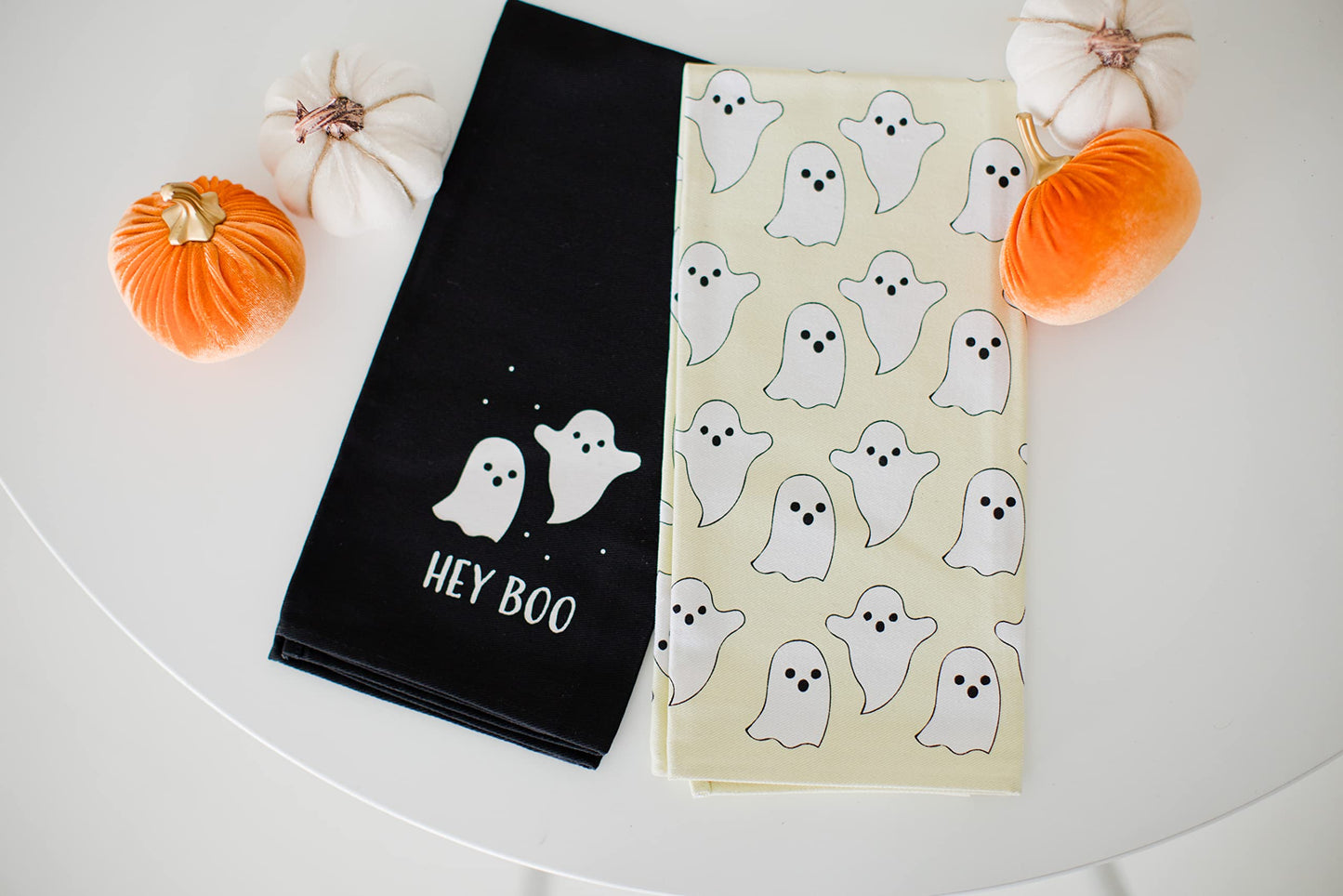 Pearhead Hey Boo Ghost Dish Towels for Kitchen, Halloween and Fall Decor, Spooky Season Gift Ideas, Set of 2