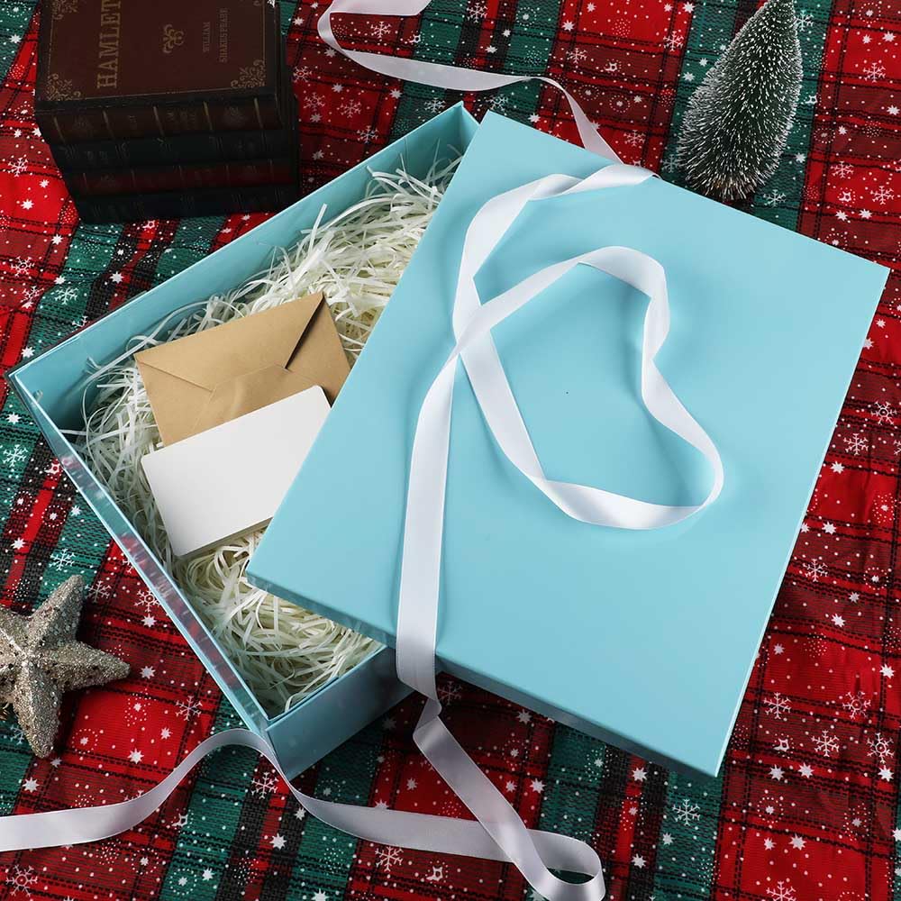 Extra Large Gift Box with Lid 17x13x6 Inches, Blue Gift Boxes for presents Packaging for Birthdays, Valentine's Day, Christmas, Anniversaries (Include Shredded Paper Fill, Envelope Card Ribbon)