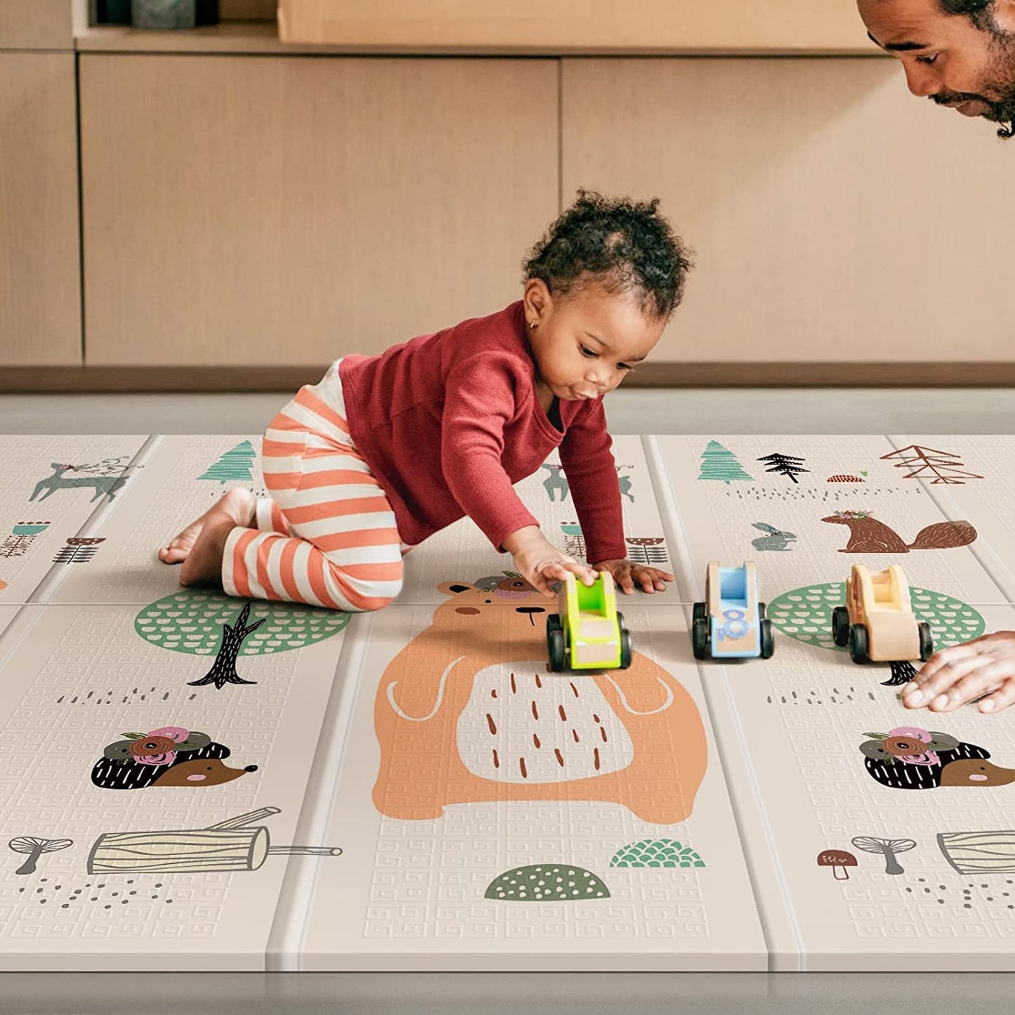 UANLAUO Foldable Baby Play Mat for Babies 6-12 Months, Foam Playmat for Floor 59 x59 Babies Kids Play Mat - Reversible Lightweight Easy Storage and Travel, Waterproof Activity Playmats for Toddlers