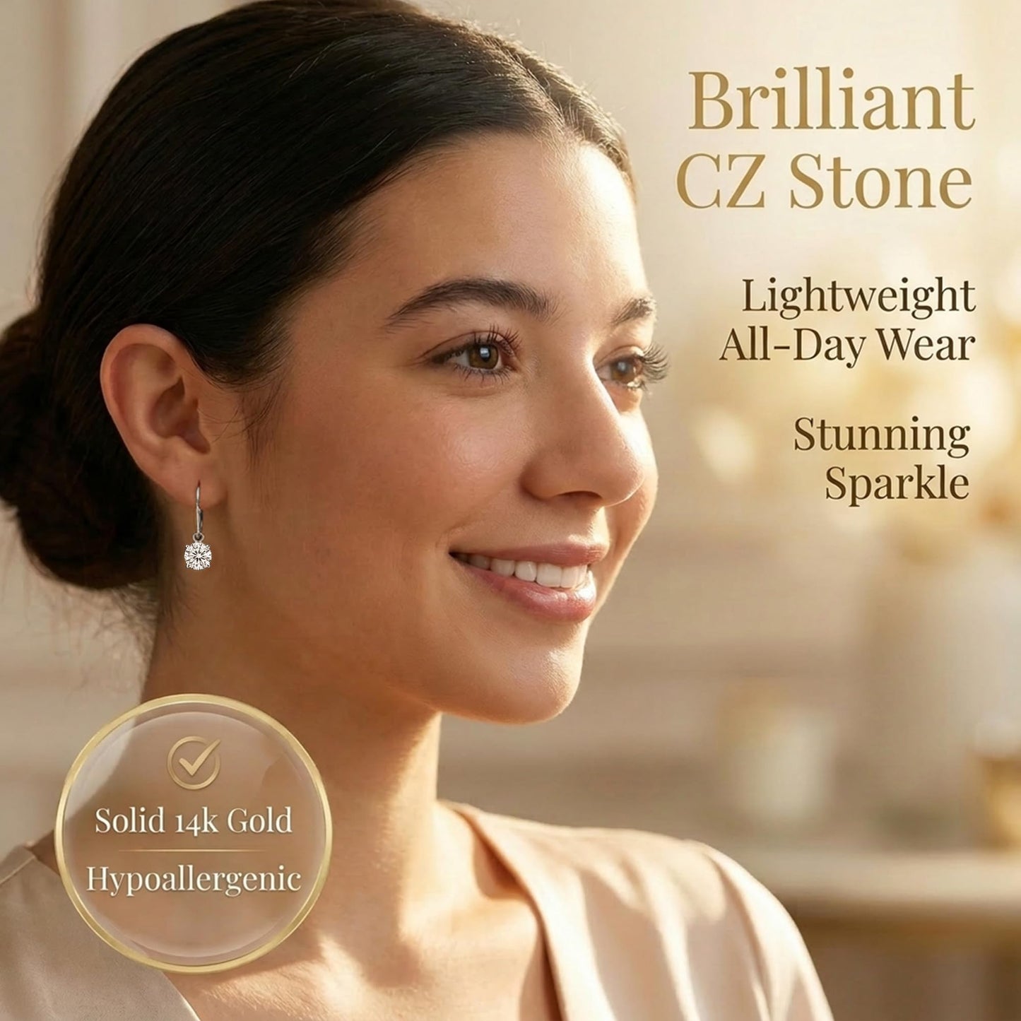 MAX + STONE Gold Leverback Cubic Zirconia Dangle Drop Earrings for Women | 2 CT.TW 14k Real White Gold