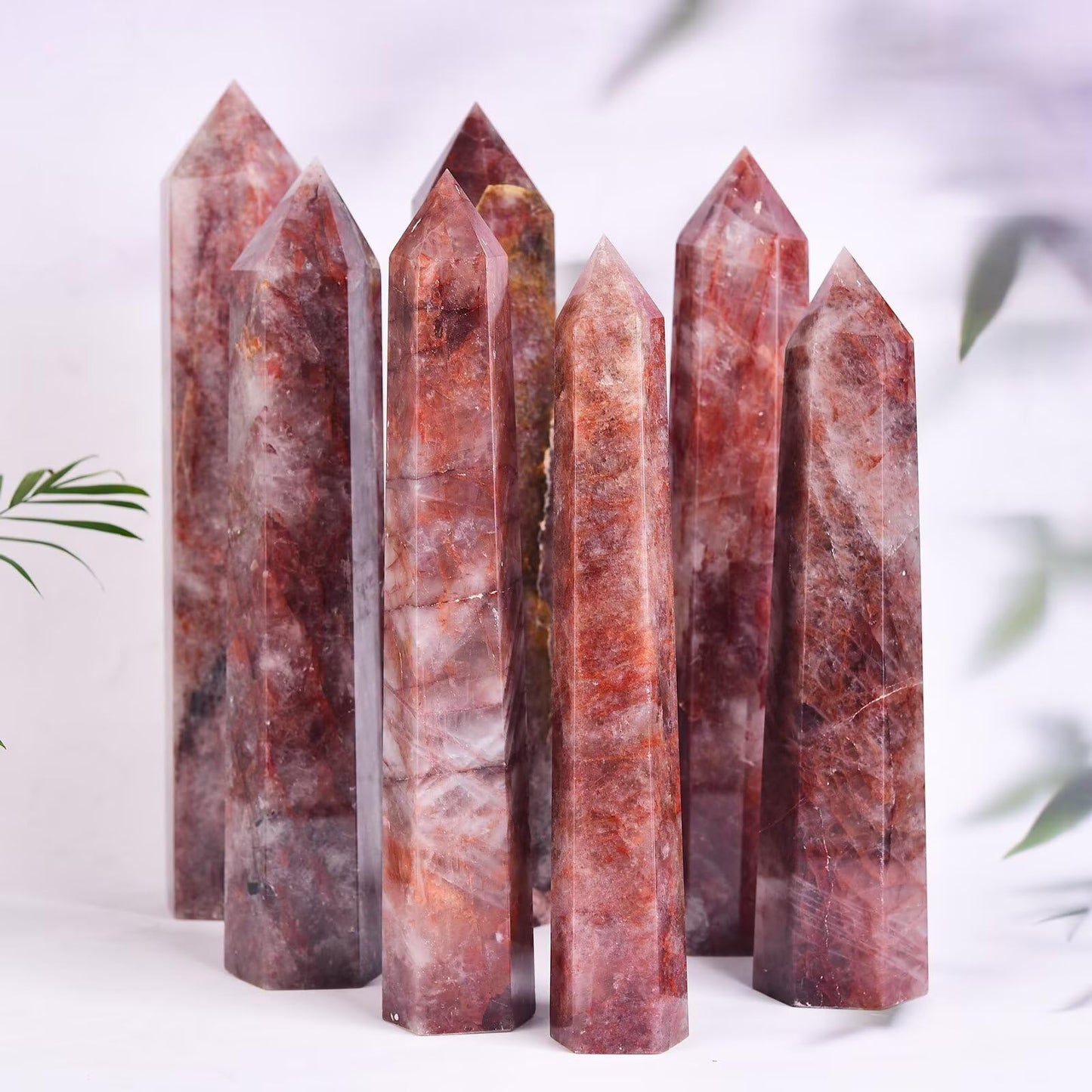 AMOYSTONE Large Red Hematoid Quartz Stone Wand Healing Crystal Obelisk Tower 6 Faceted Column Reiki Chakra Meditation Therapy 2.2-2.6 LBS