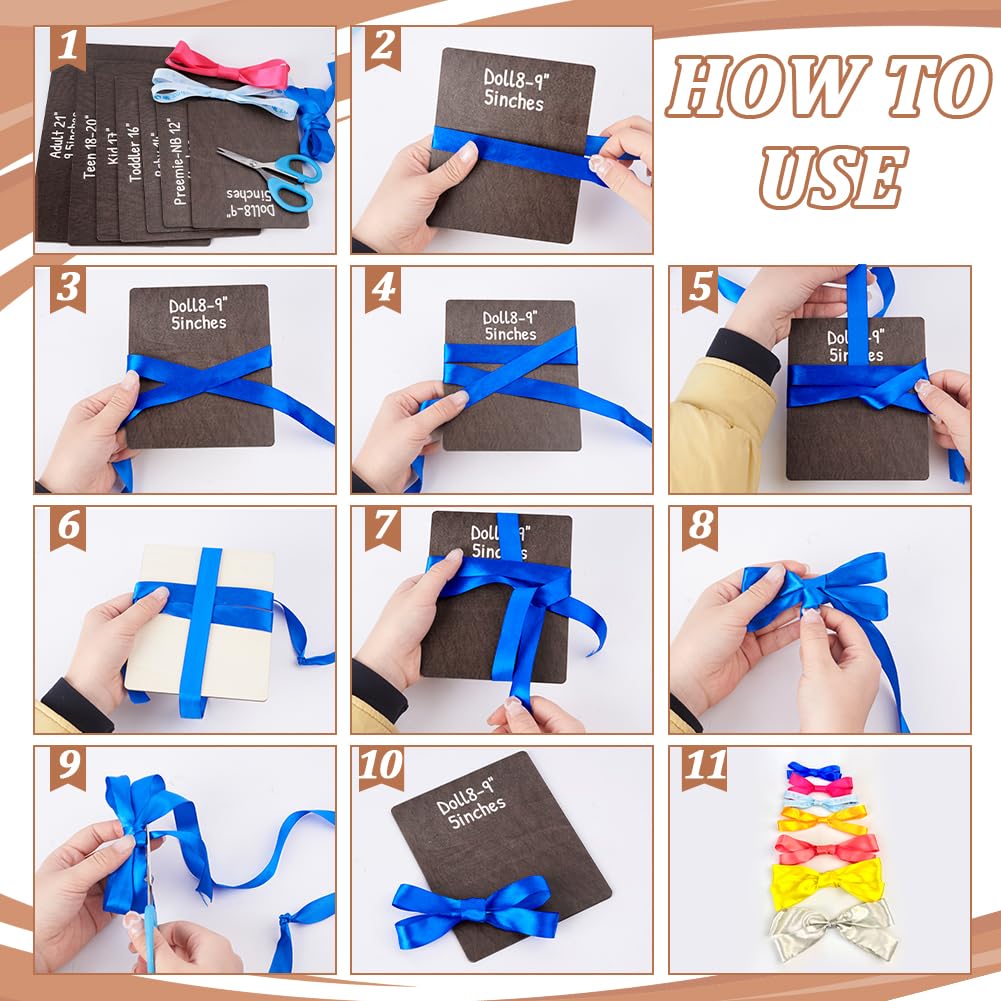 NBEADS 7 Pc Wooden Bow Maker Kit - 7 Size Headwrap Boards + Tie Boards for DIY Hair Bows - Coconut Brown