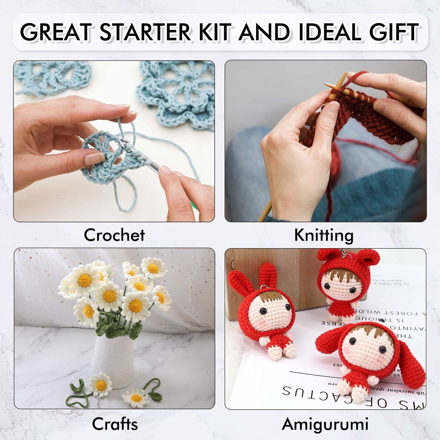 Inscraft 62 Acrylic Yarn Skeins, 2170 Yards Yarn for Knitting and Crochet, Includes 2 Crochet Hooks,2 Weaving Needles,10 Stitch Markers, Perfect Beginner Kit for for Adults Kids