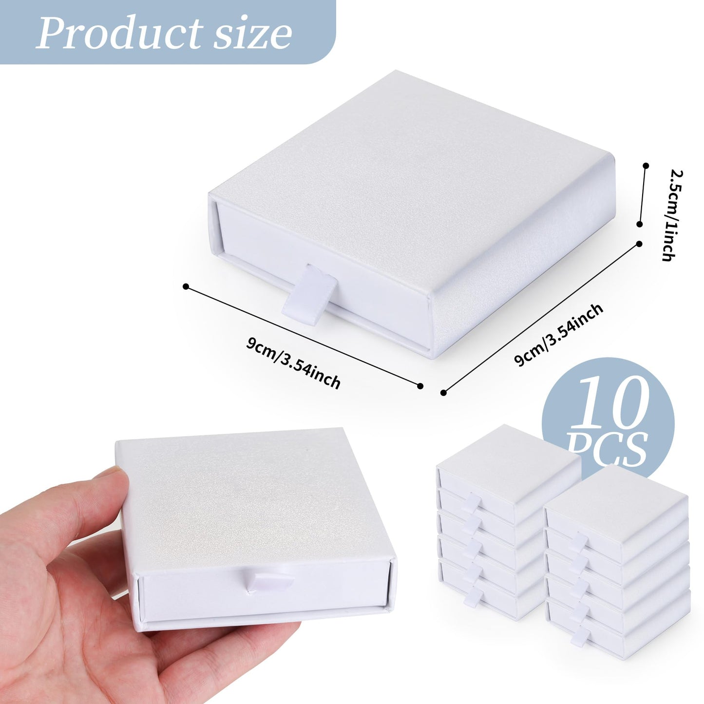 MATUFF Jewelry Gift Boxes, 10 Pack 3.5" × 3.5" x 1" Sponge Fill Cardboard Jewelry Box Bulk, Drawer Style Small Gift Boxes for Necklace Pendant Bracelet Ring Earring Display and Storage, White