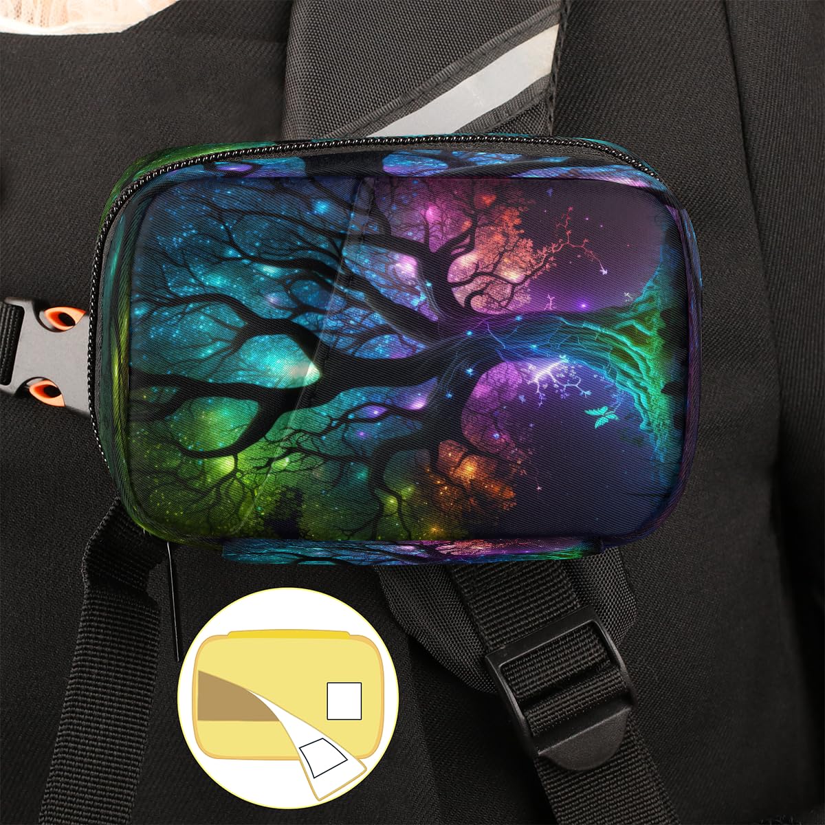 Tree of Life Galaxy Travel Pill Organizer Box Weekly Portable Pill Case Daily Pills 7 Day Small Birth Control Pills Container Removable Compartments for Medicine Vitamins Fish Oil