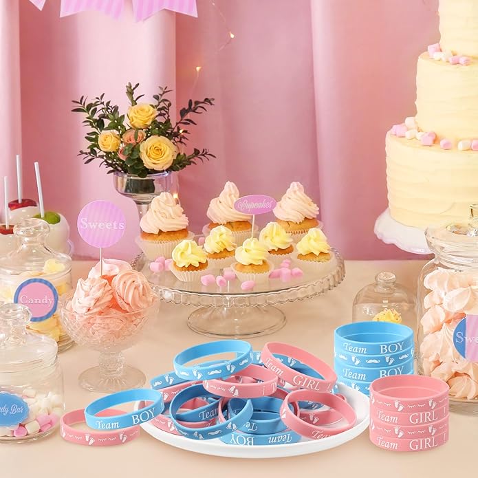 60 Pcs Gender Reveal Bracelets | Team Boy & Team Girl Silicone Wristbands for Gender Reveal Party Supplies & Decorations