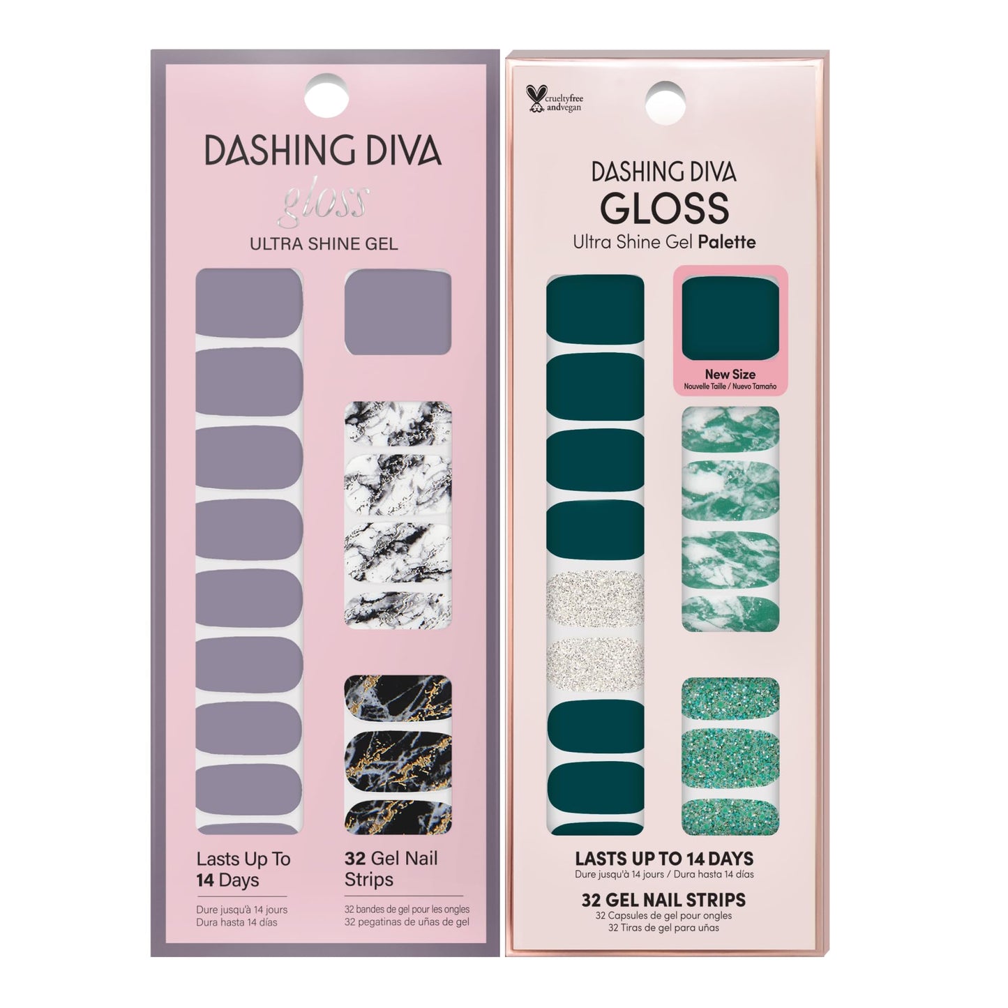 Dashing Diva Gloss Nail Strips Bundle - The Light Marble Collection - Natural Wonder & Ivy Opal - UV Free, Chip Resistant, Long Lasting Gel Stickers - Contains 2 Sets