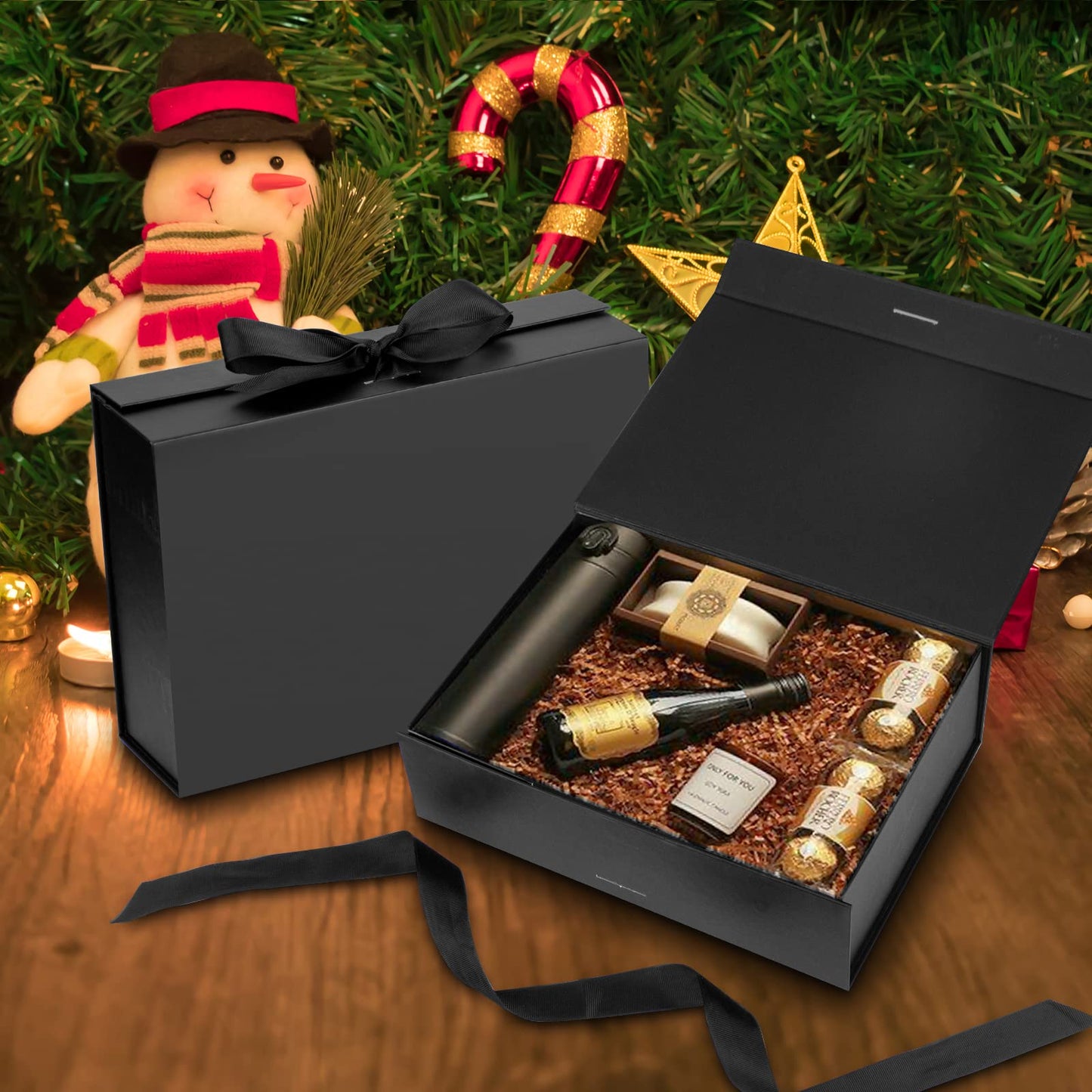 DaiJoob Large Black Gift Box with Lid for Presents 13x9x4 Inch with Ribbon and Magnetic Closure (Pack of 1)