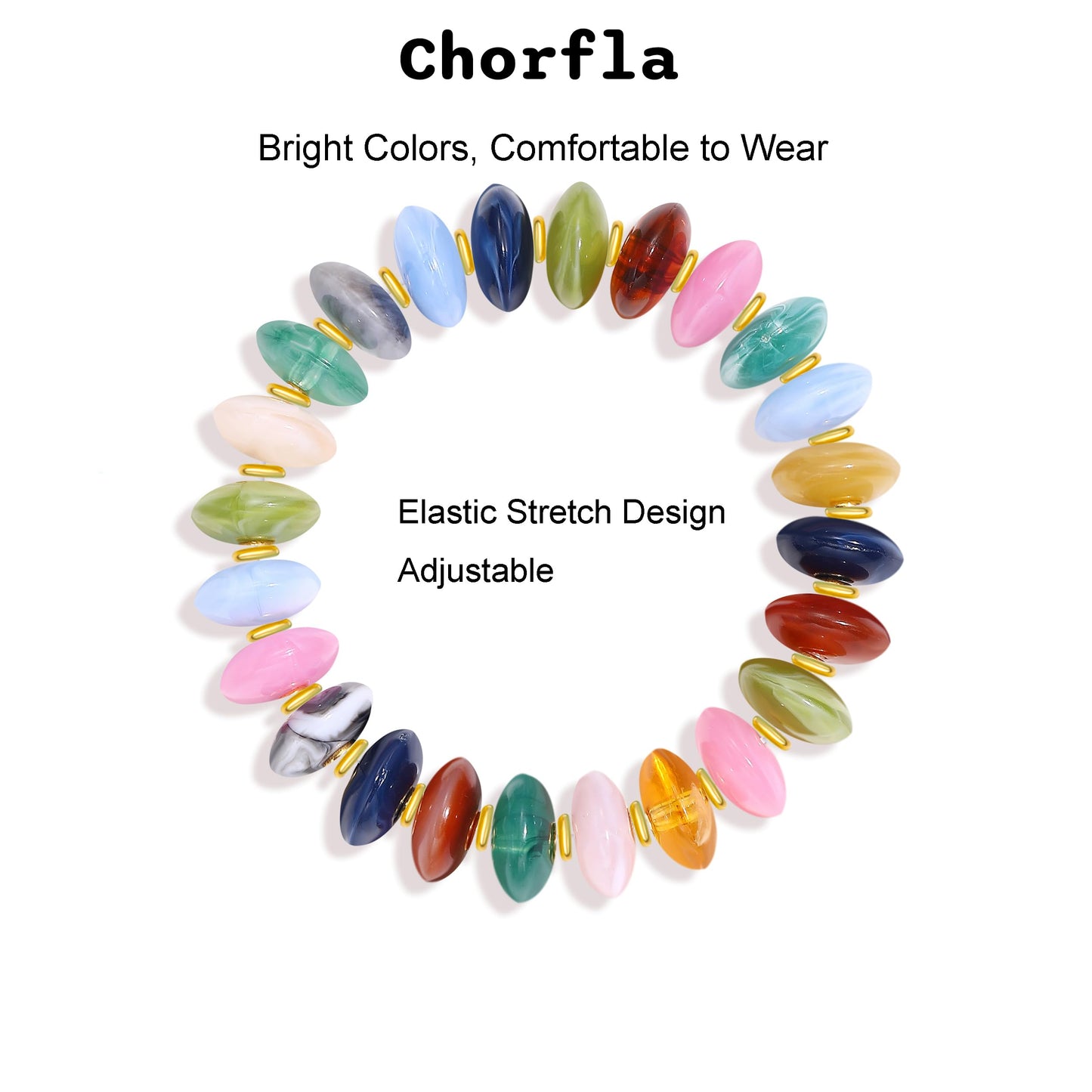 chorfla Beaded Bracelets for Women for Women, Boho Chunky Resin Elastic Stretch Bracelet, Vibrant Summer Beach Jewelry Gift