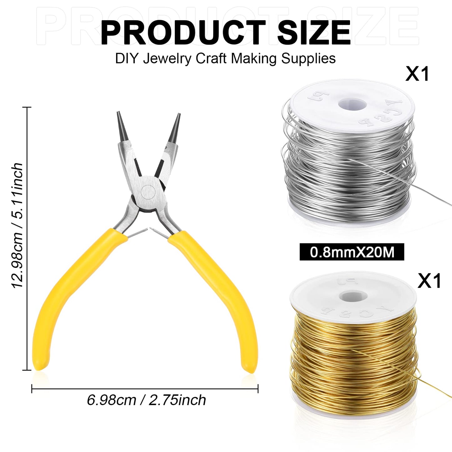 Mudder 2 Rolls Wire for Jewelry Making and Pliers Silver Craft Tarnish Resistant Jewelry Beading Wire for DIY Craft Making Supplies (Gold,Silver,20 Gauge)