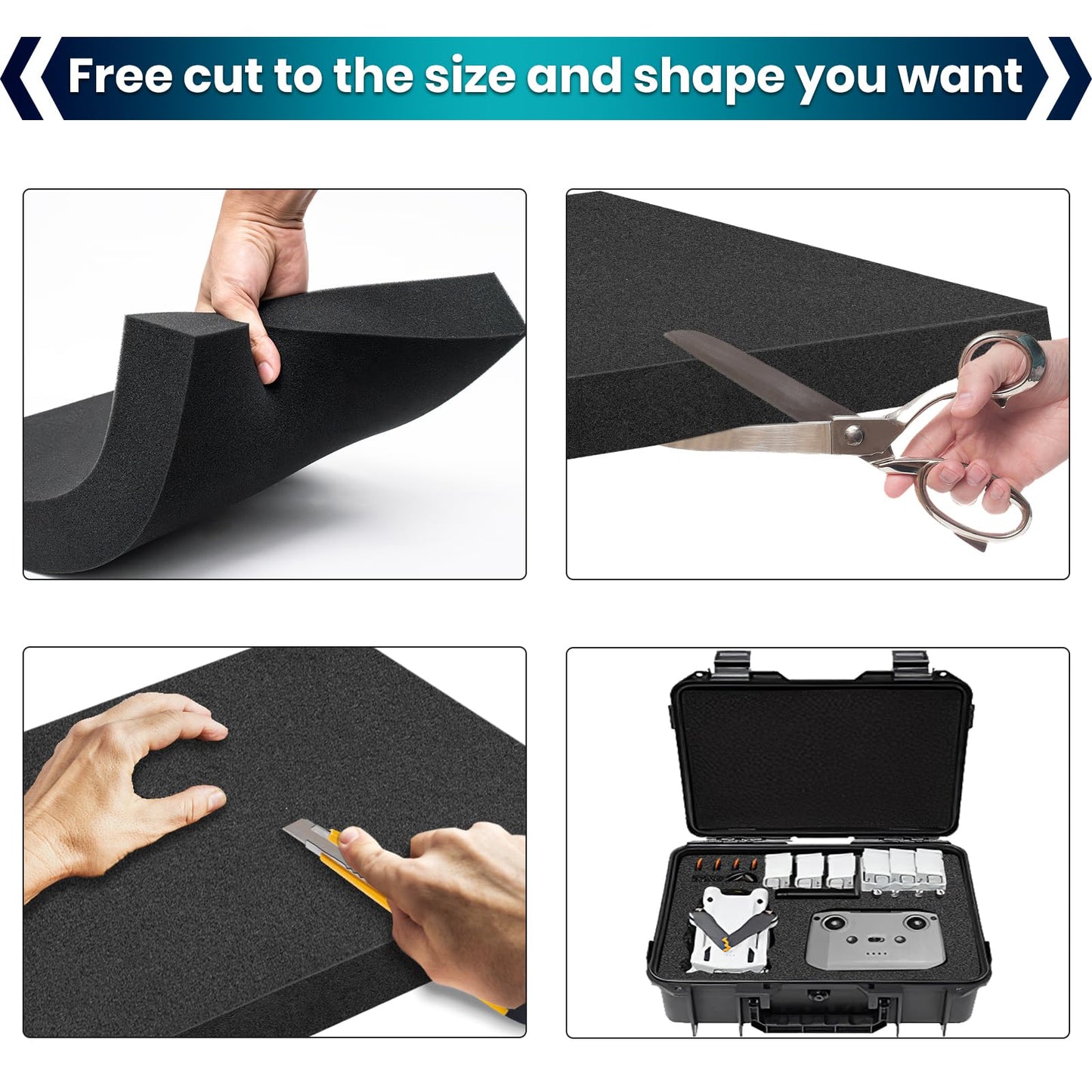 3 Pcs 16 x 12 x 2 Inches Foam Inserts for Cases - Polyurethane Foam Packing Foam Black Craft Foam Sheets for Packing Padding 2 Inch Thick for Camera Toolbox Storage