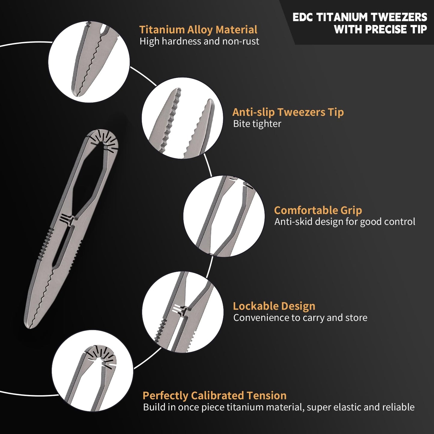 Fortedgear Titanium Precision Tweezers - High-Accuracy, Anti-Slip Design, Multi-Purpose EDC Tool for Outdoor, Camping, Repair, Gardening, and More