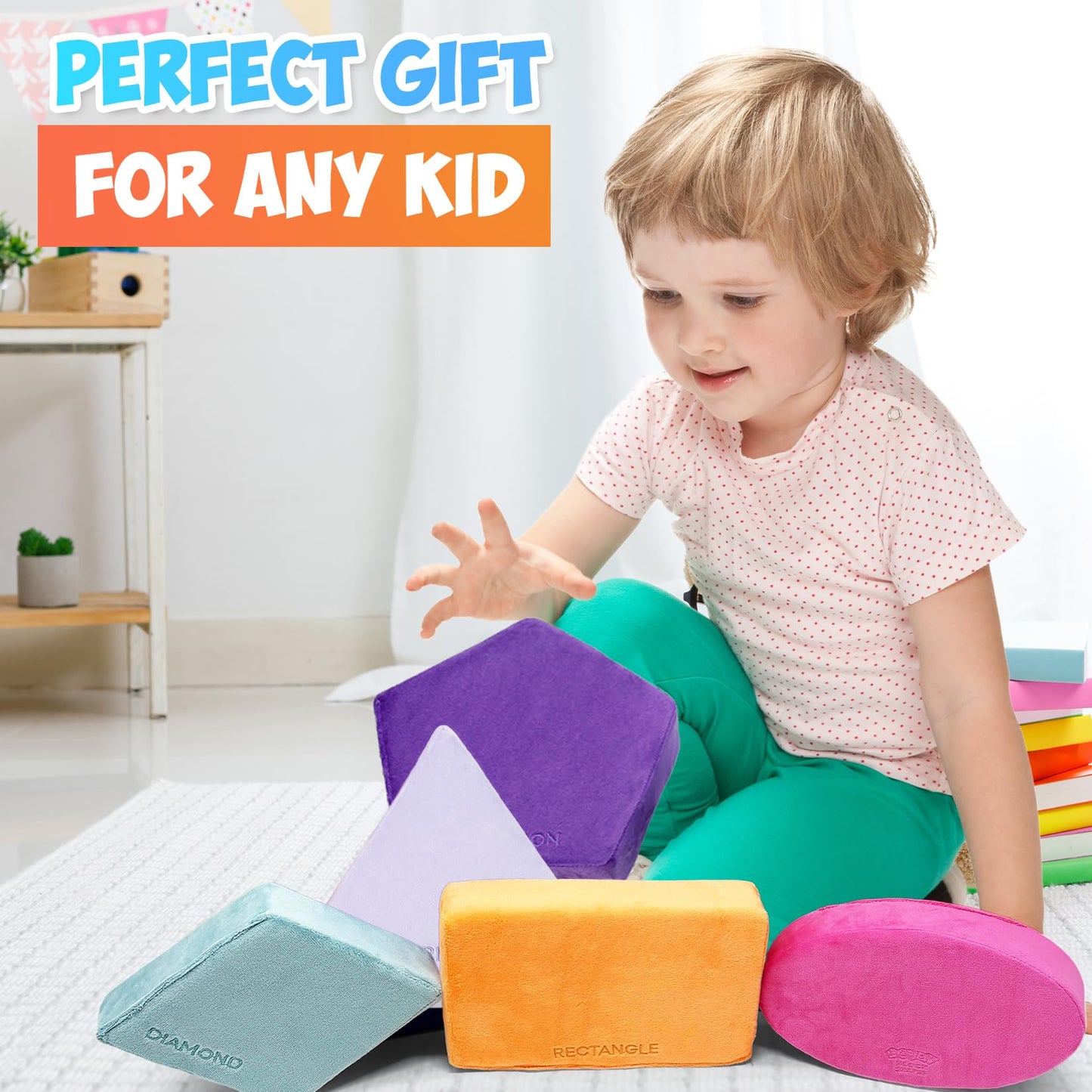 Plush Blocks - The Original Premium Plush Building Block & Shapes for Kids - Certified Safe Foam Blocks in Luxuriously Soft Fabric Covers (Classic Colors, Shapes)